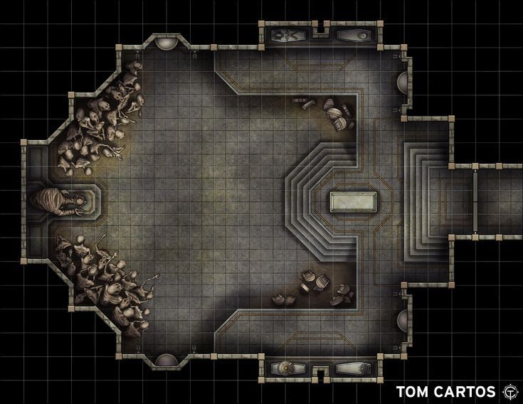 crypt map dnd, carte de JDR fantasy (735×568 pixels) — battlemap pour Roll20 et Foundry VTT.