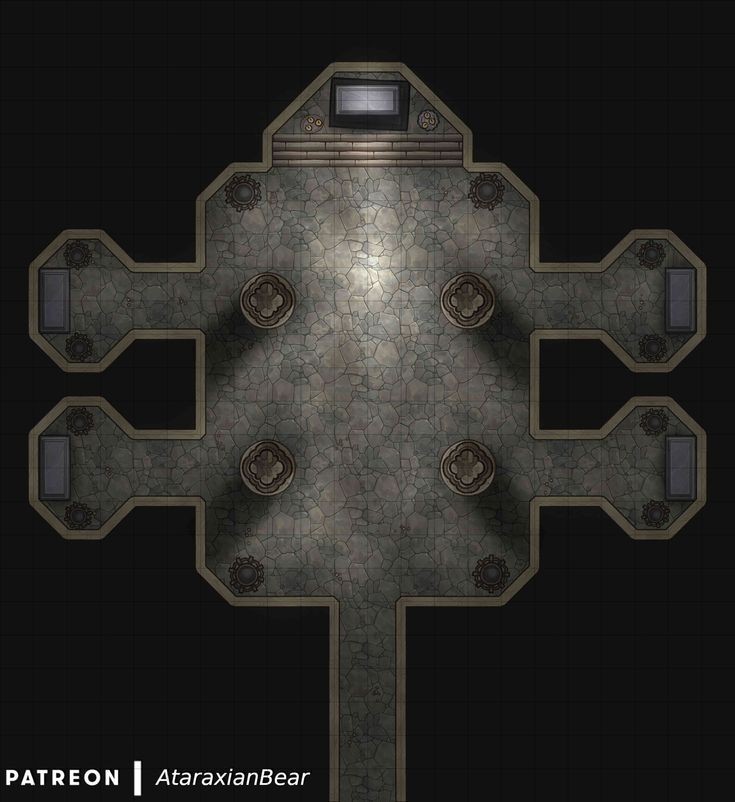 crypt map dnd, carte de JDR fantasy (735×802 pixels) — battlemap pour Roll20 et Foundry VTT.