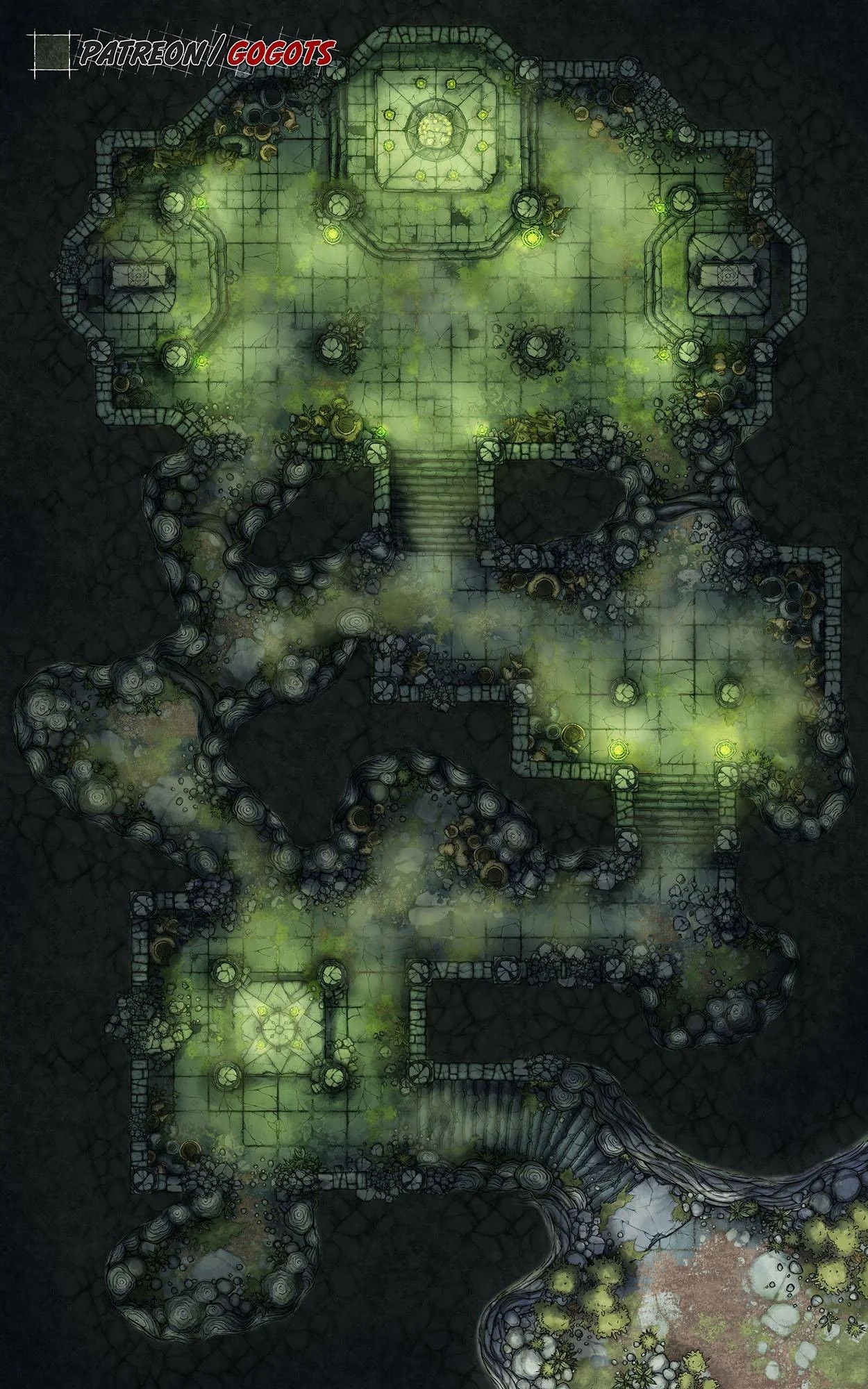 crypt map dnd, carte de JDR fantasy (1250×2000 pixels) — battlemap pour Roll20 et Foundry VTT.