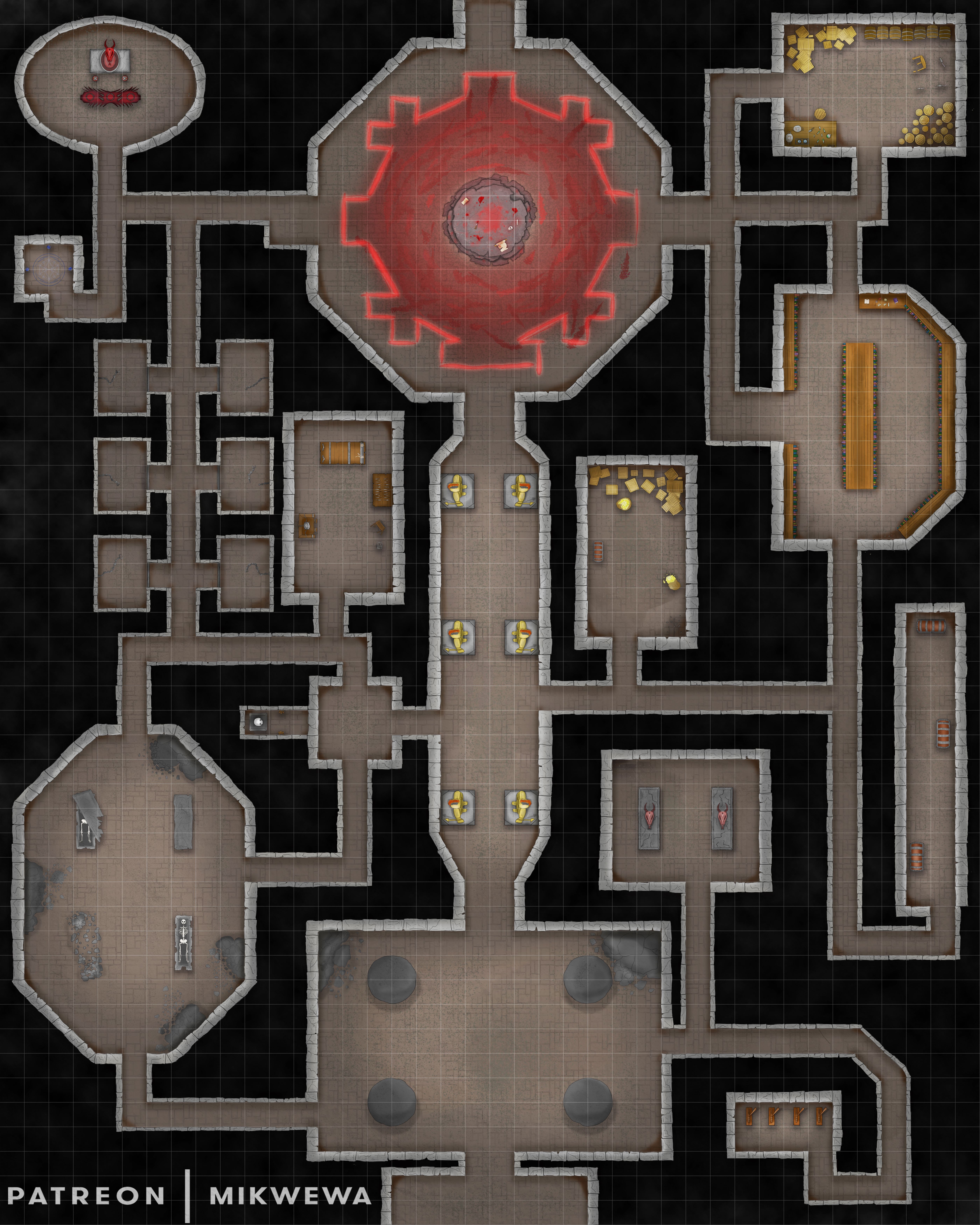 crypt map dnd, carte de JDR fantasy (5600×7000 pixels) — battlemap pour Roll20 et Foundry VTT.