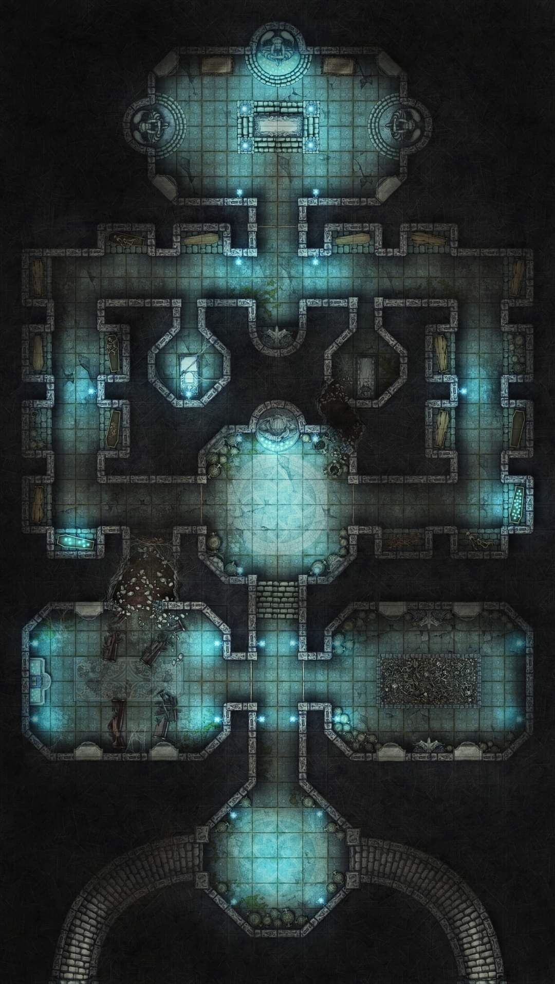 crypt map dnd, carte de JDR fantasy (1080×1913 pixels) — battlemap pour Roll20 et Foundry VTT.