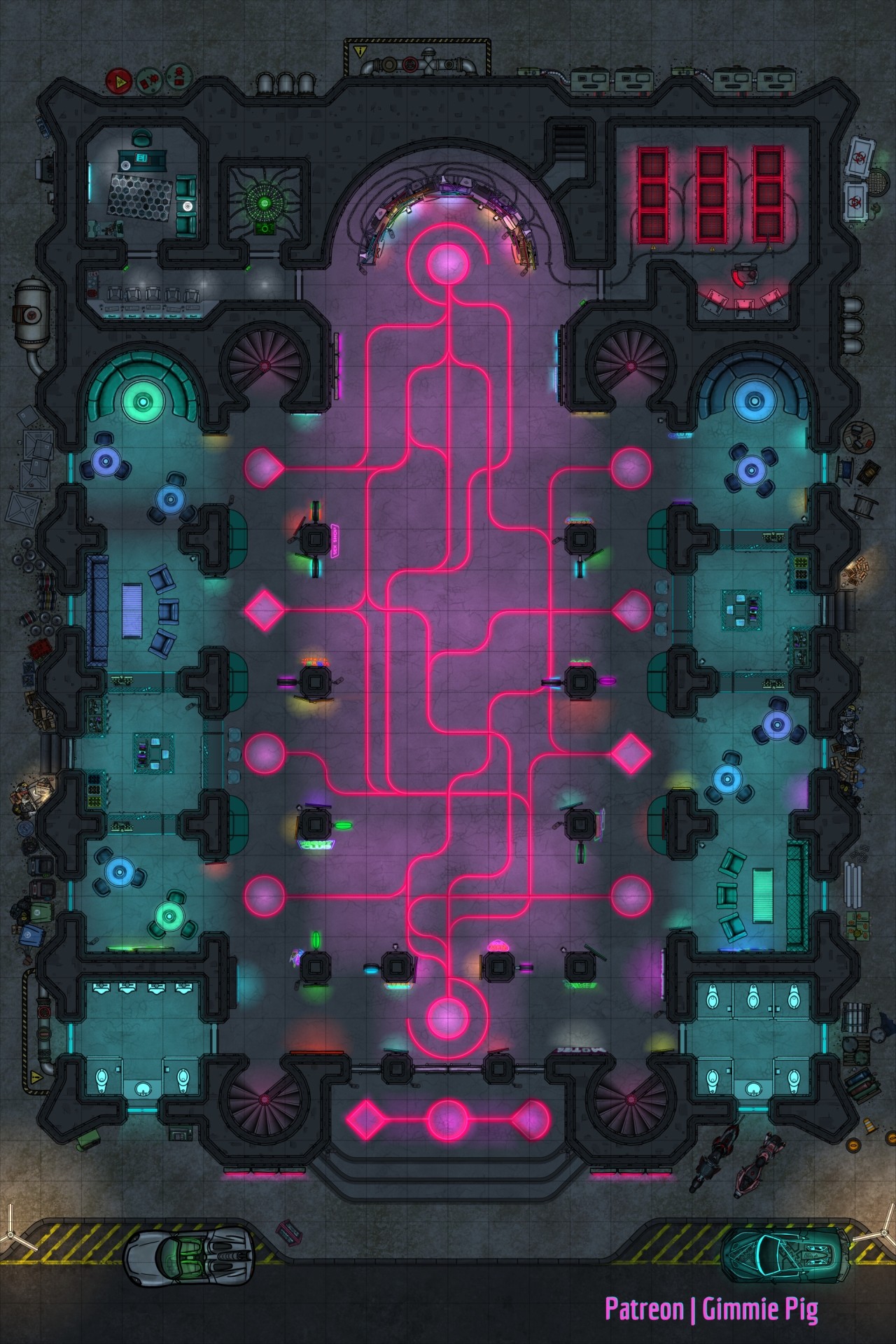 cybernetic lab map, carte de JDR science-fiction (1280×1920 pixels) — battlemap pour Roll20 et Foundry VTT.