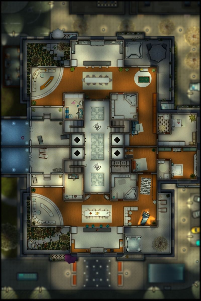 cyberpunk apartment map, carte de JDR science-fiction (801×1201 pixels) — battlemap pour Roll20 et Foundry VTT.
