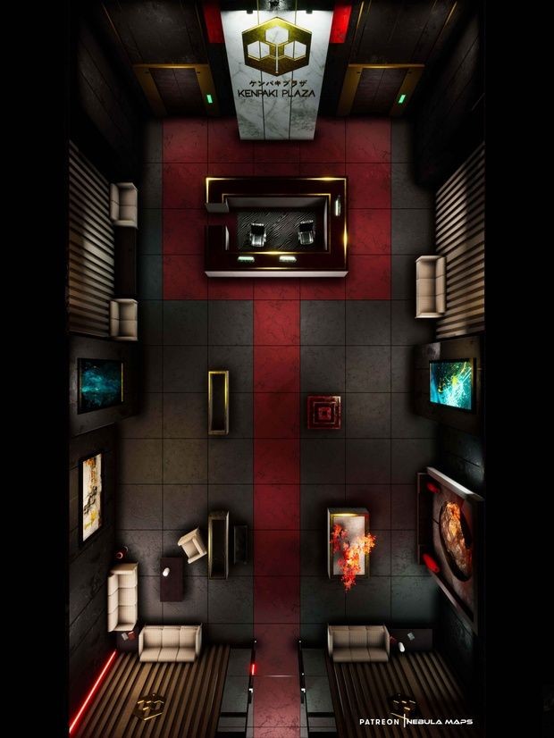 cyberpunk apartment map, carte de JDR science-fiction (620×826 pixels) — battlemap pour Roll20 et Foundry VTT.