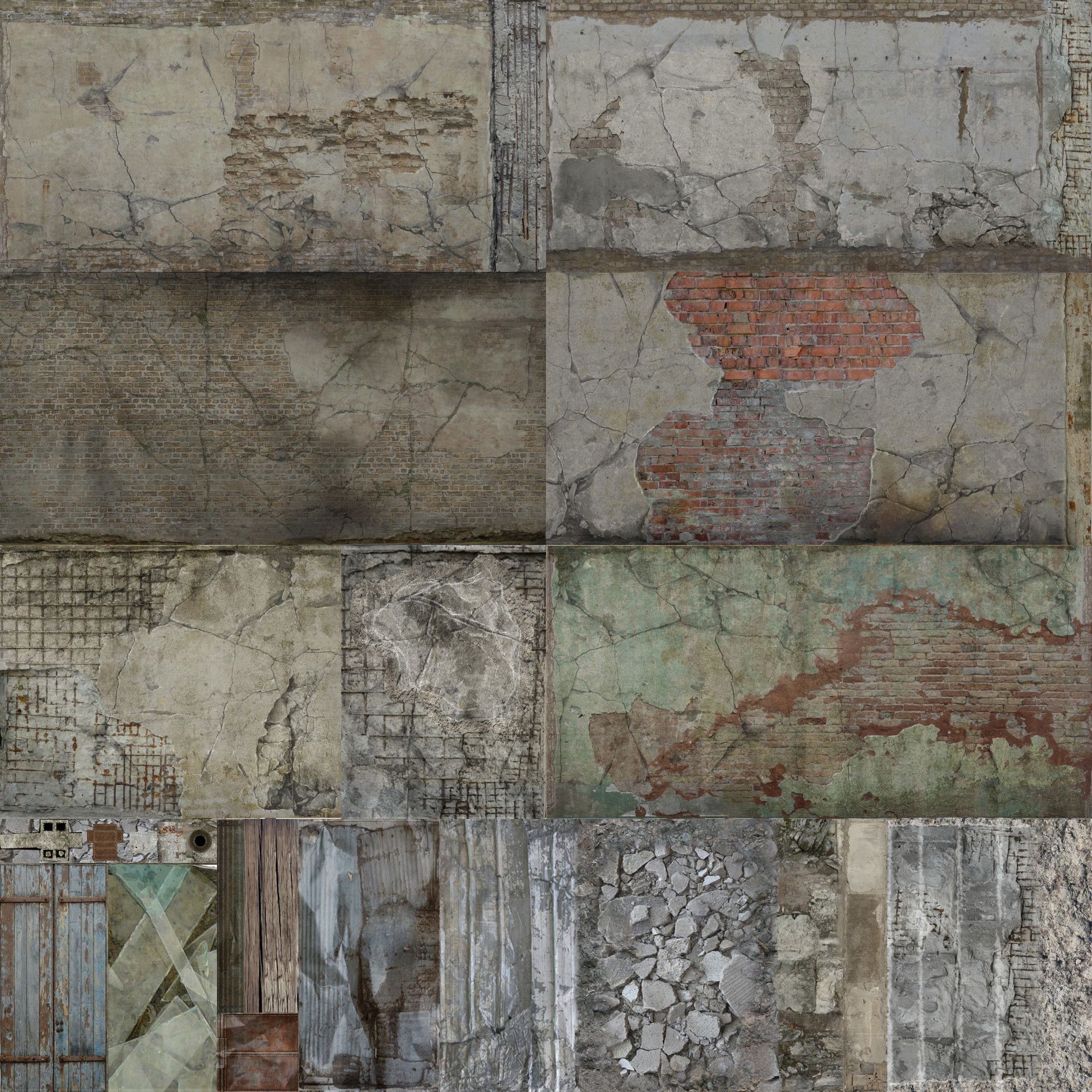 decayed building map, carte de JDR post-apocalyptique (1920×1920 pixels) — battlemap pour Roll20 et Foundry VTT.