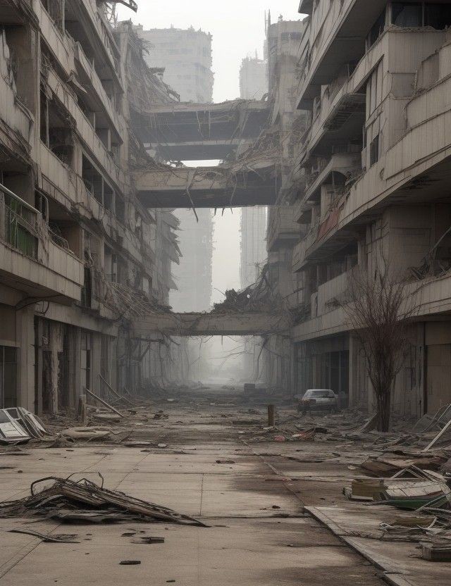 decayed building map, carte de JDR post-apocalyptique (640×832 pixels) — battlemap pour Roll20 et Foundry VTT.