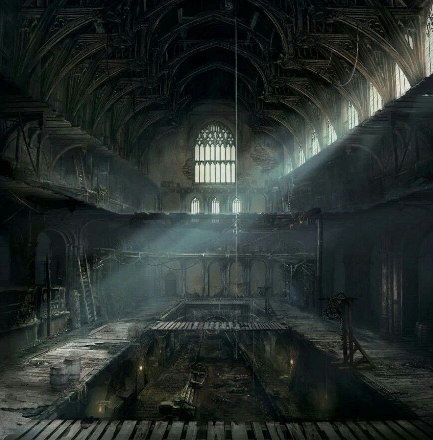 decaying factory ruined map, carte de JDR post-apocalyptique (868×882 pixels) — battlemap pour Roll20 et Foundry VTT.