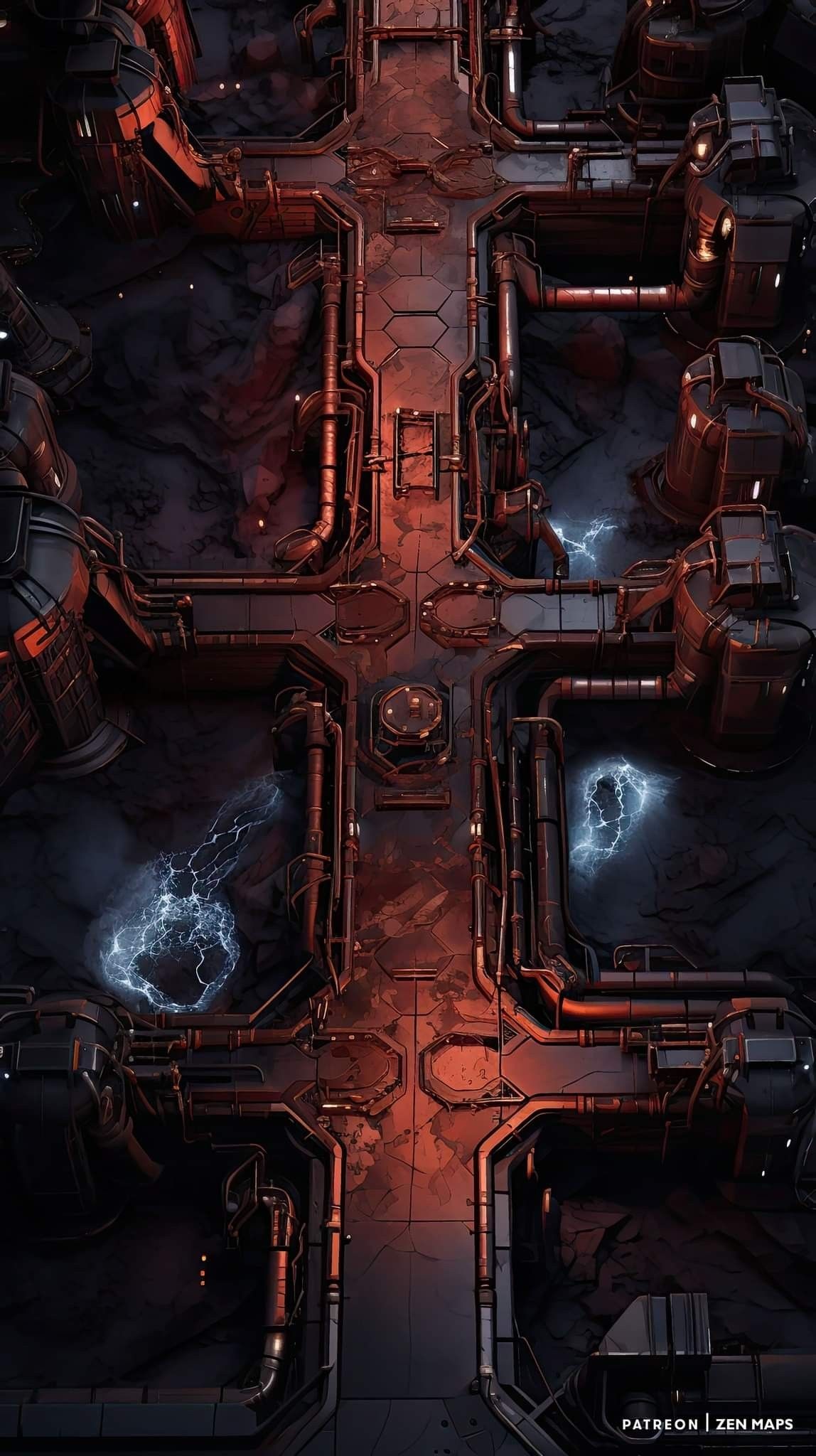 derelict spaceship map, carte de JDR science-fiction (1148×2048 pixels) — battlemap pour Roll20 et Foundry VTT.