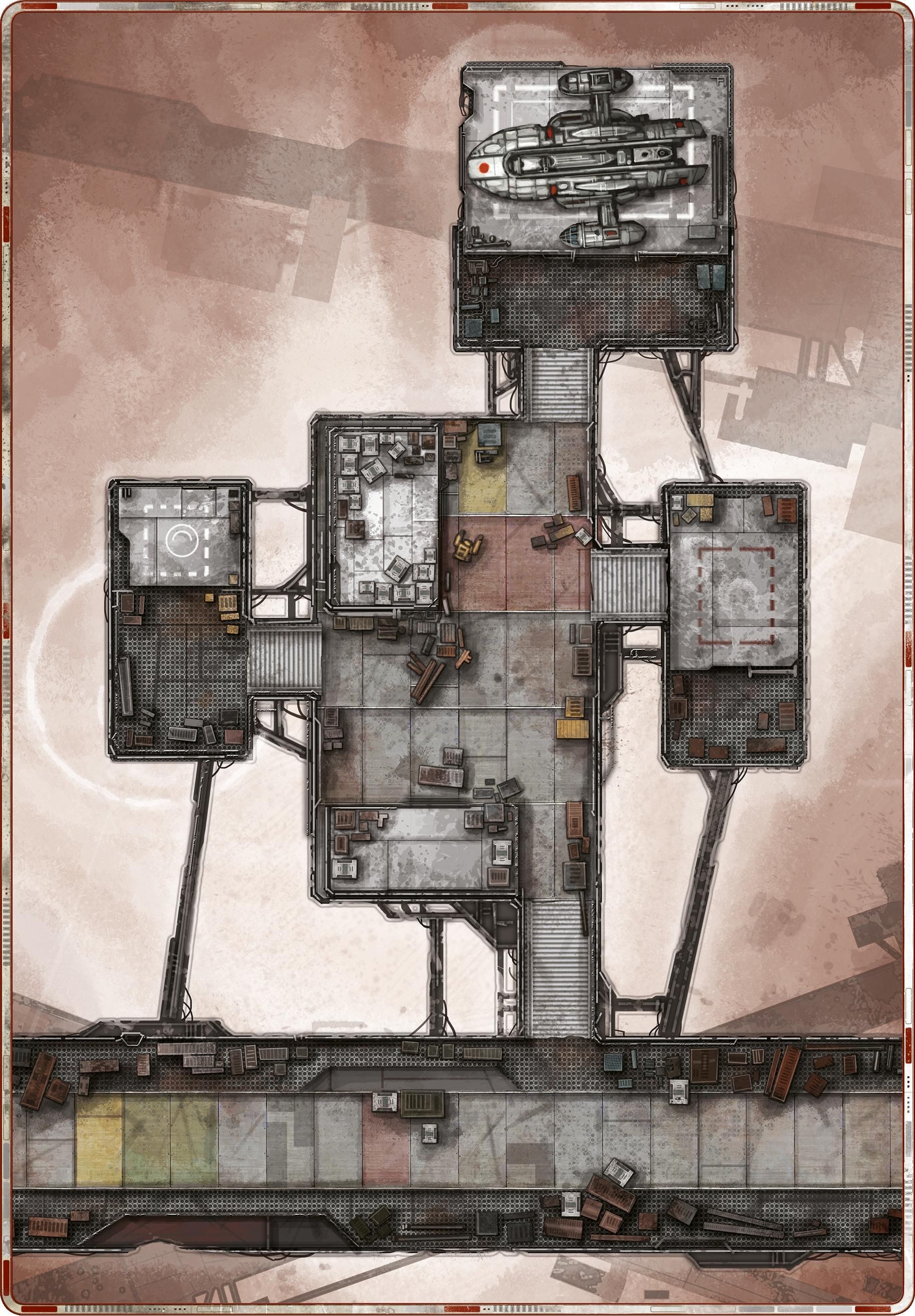 derelict spaceship map, carte de JDR science-fiction (1827×2625 pixels) — battlemap pour Roll20 et Foundry VTT.