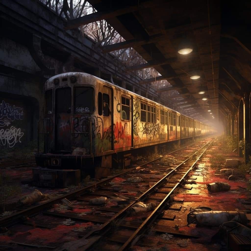 derelict subway map, carte de JDR post-apocalyptique (1024×1024 pixels) — battlemap pour Roll20 et Foundry VTT.