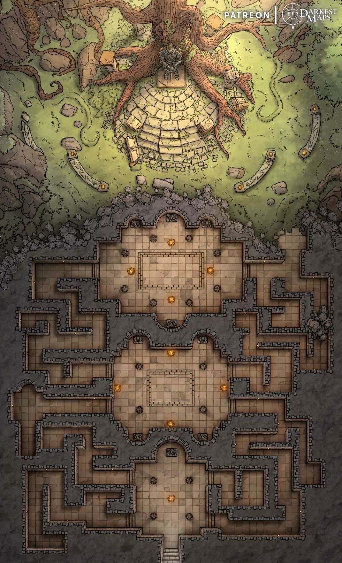 dnd battlemap, carte de JDR fantasy (1123×1846 pixels) — battlemap pour Roll20 et Foundry VTT.