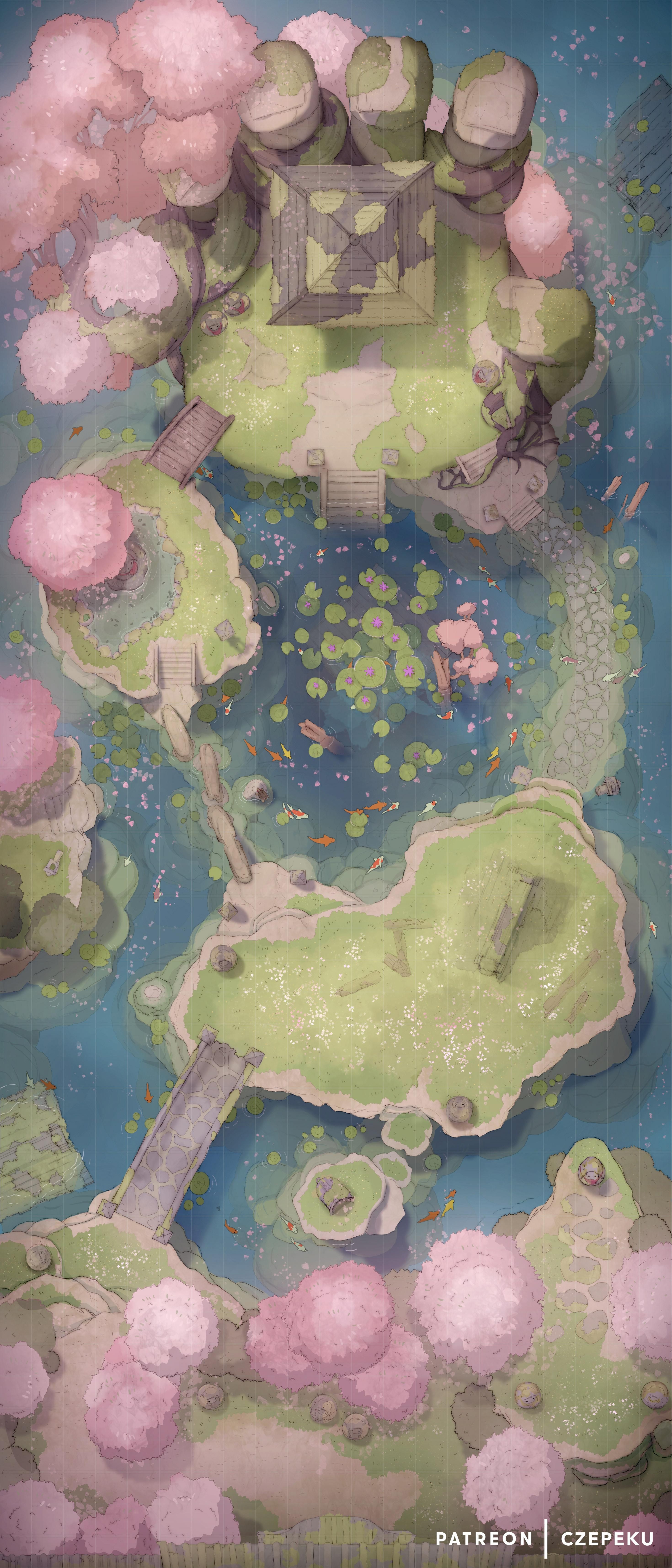 dnd battlemap, carte de JDR fantasy (2940×6860 pixels) — battlemap pour Roll20 et Foundry VTT.