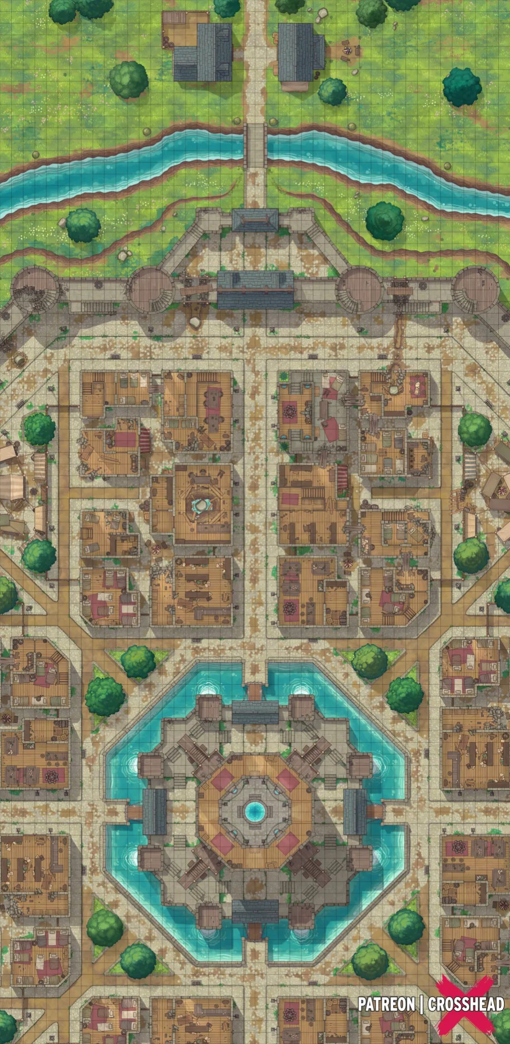 dnd battlemap, carte de JDR fantasy (1000×2045 pixels) — battlemap pour Roll20 et Foundry VTT.