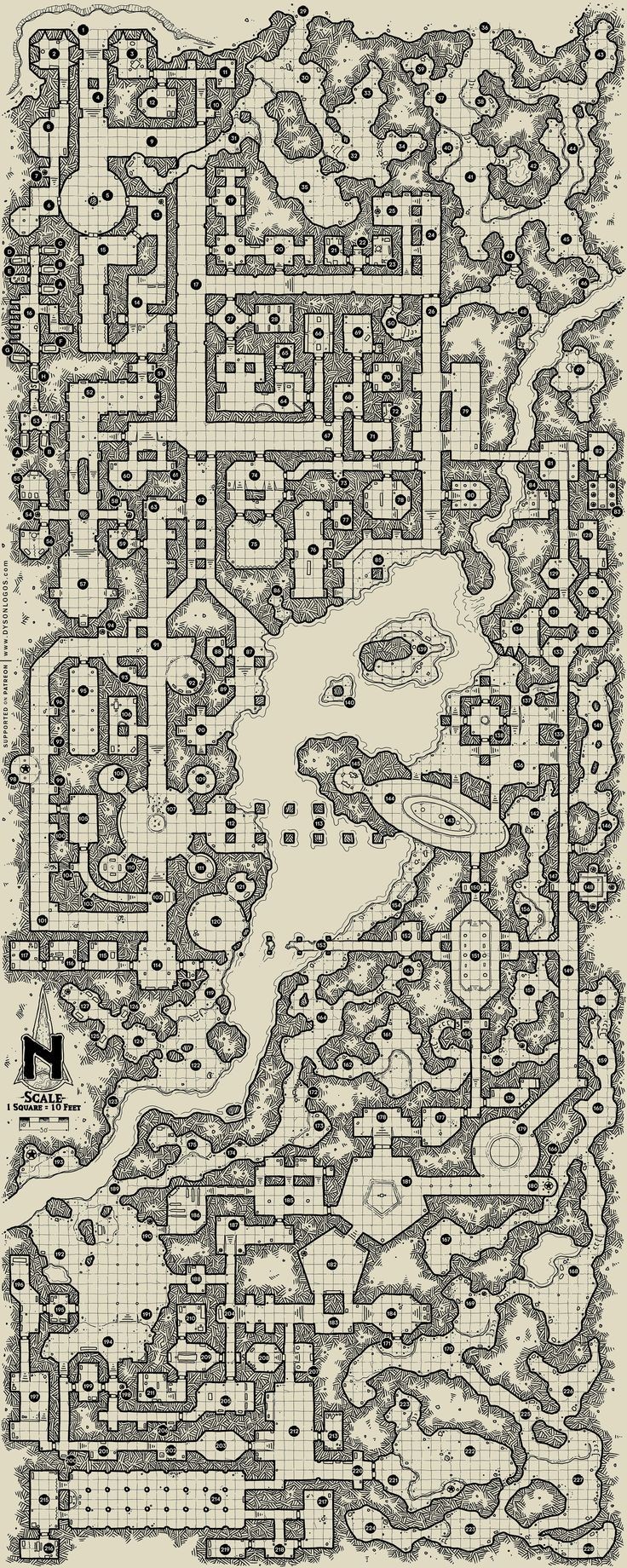 dungeon map, carte de JDR fantasy (736×1840 pixels) — battlemap pour Roll20 et Foundry VTT.