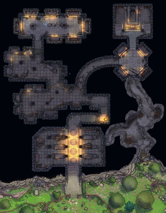 dungeon map dnd, carte de JDR fantasy (563×724 pixels) — battlemap pour Roll20 et Foundry VTT.