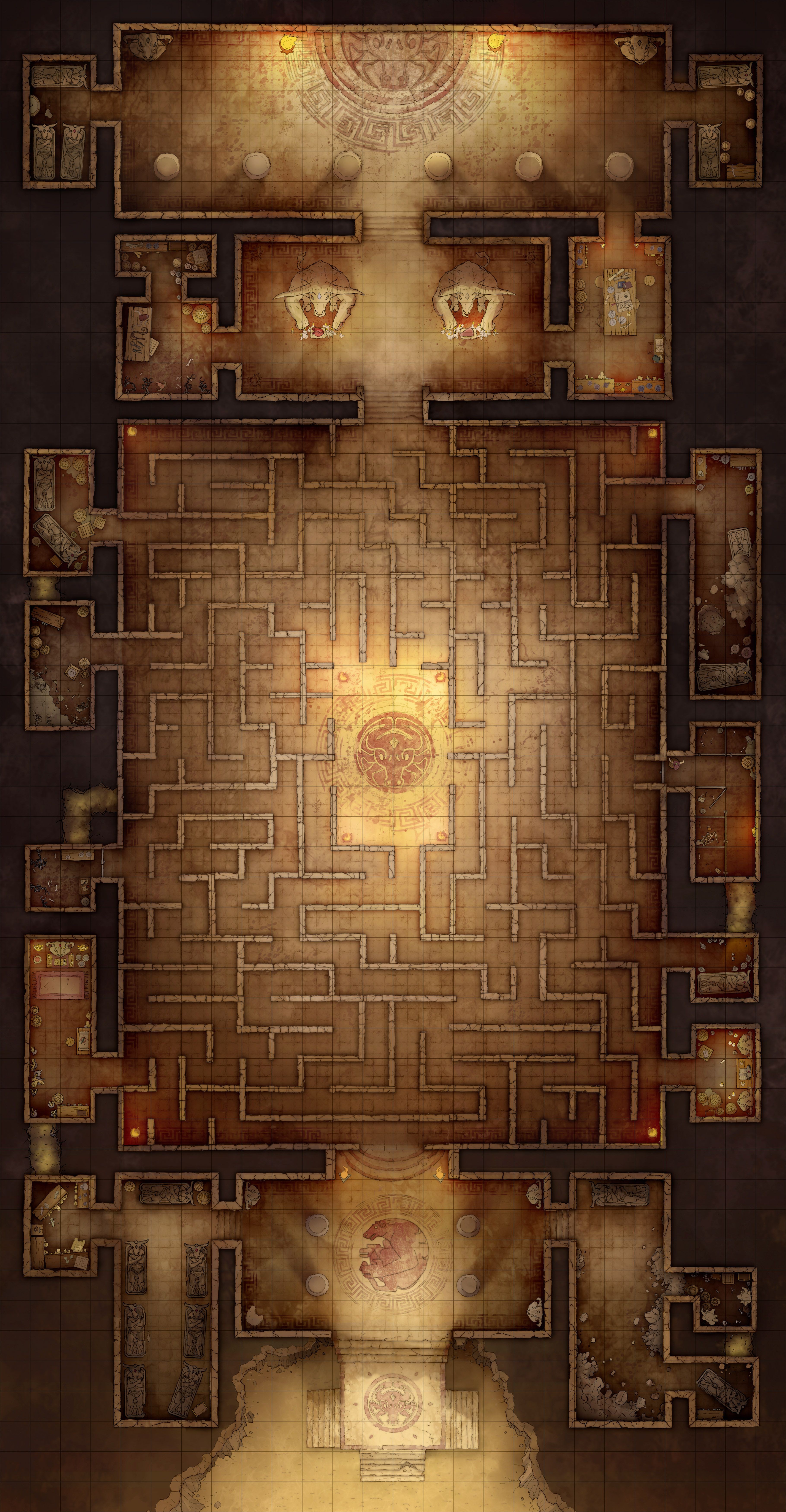 dungeon map dnd, carte de JDR fantasy (3640×7000 pixels) — battlemap pour Roll20 et Foundry VTT.