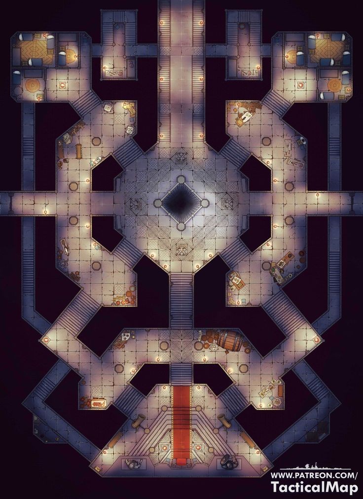 dwarven hall map dnd, carte de JDR fantasy (736×1012 pixels) — battlemap pour Roll20 et Foundry VTT.