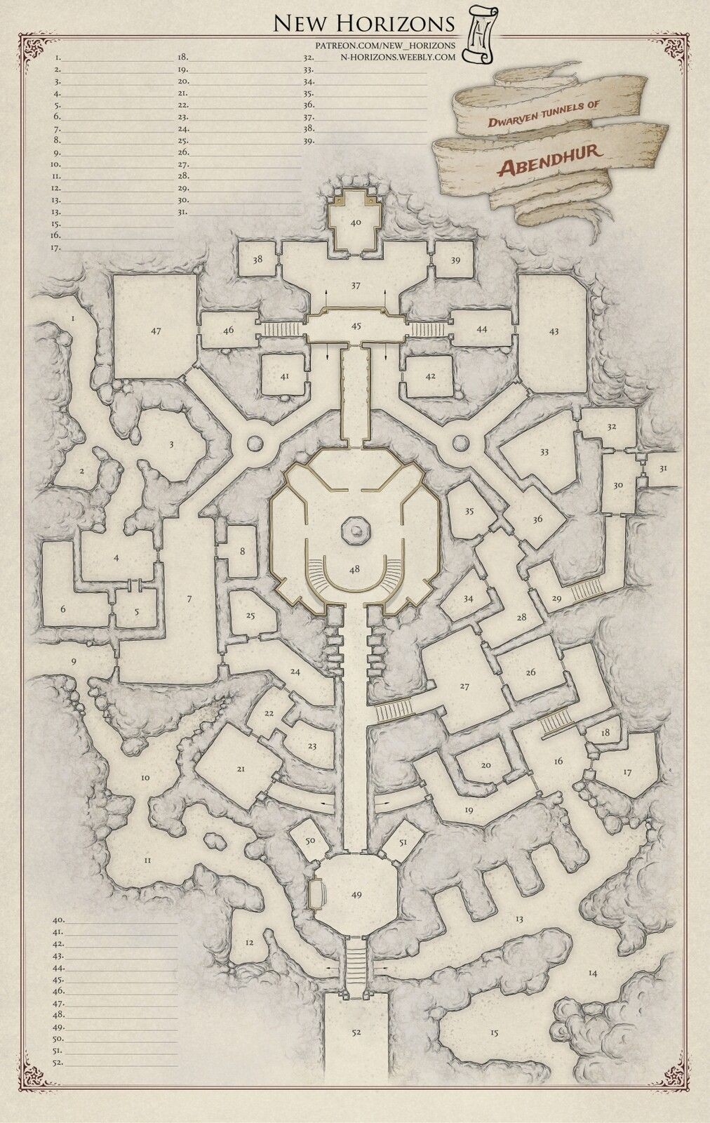 dwarven hall map dnd, carte de JDR fantasy (1012×1600 pixels) — battlemap pour Roll20 et Foundry VTT.