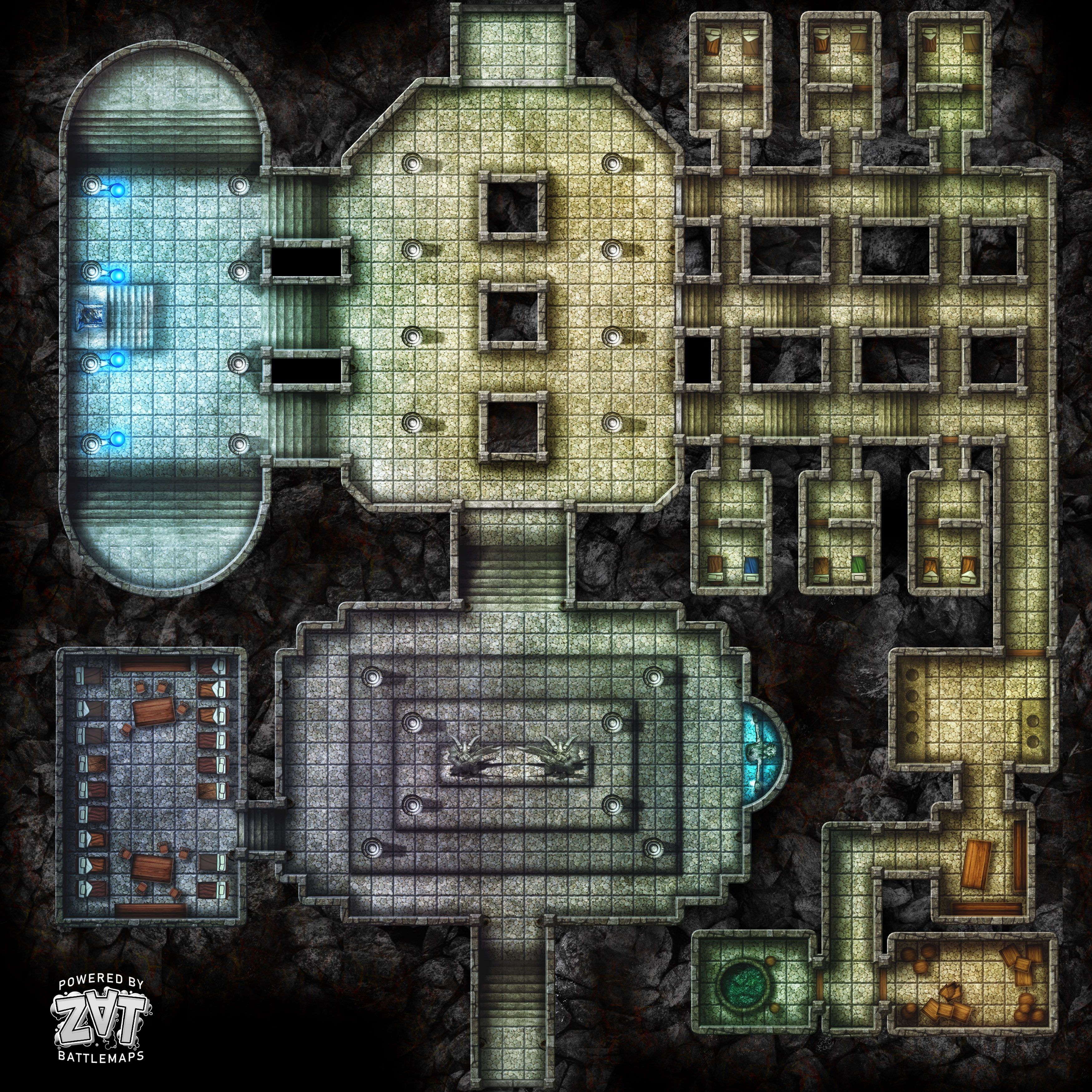 dwarven hall map dnd, carte de JDR fantasy (3500×3500 pixels) — battlemap pour Roll20 et Foundry VTT.