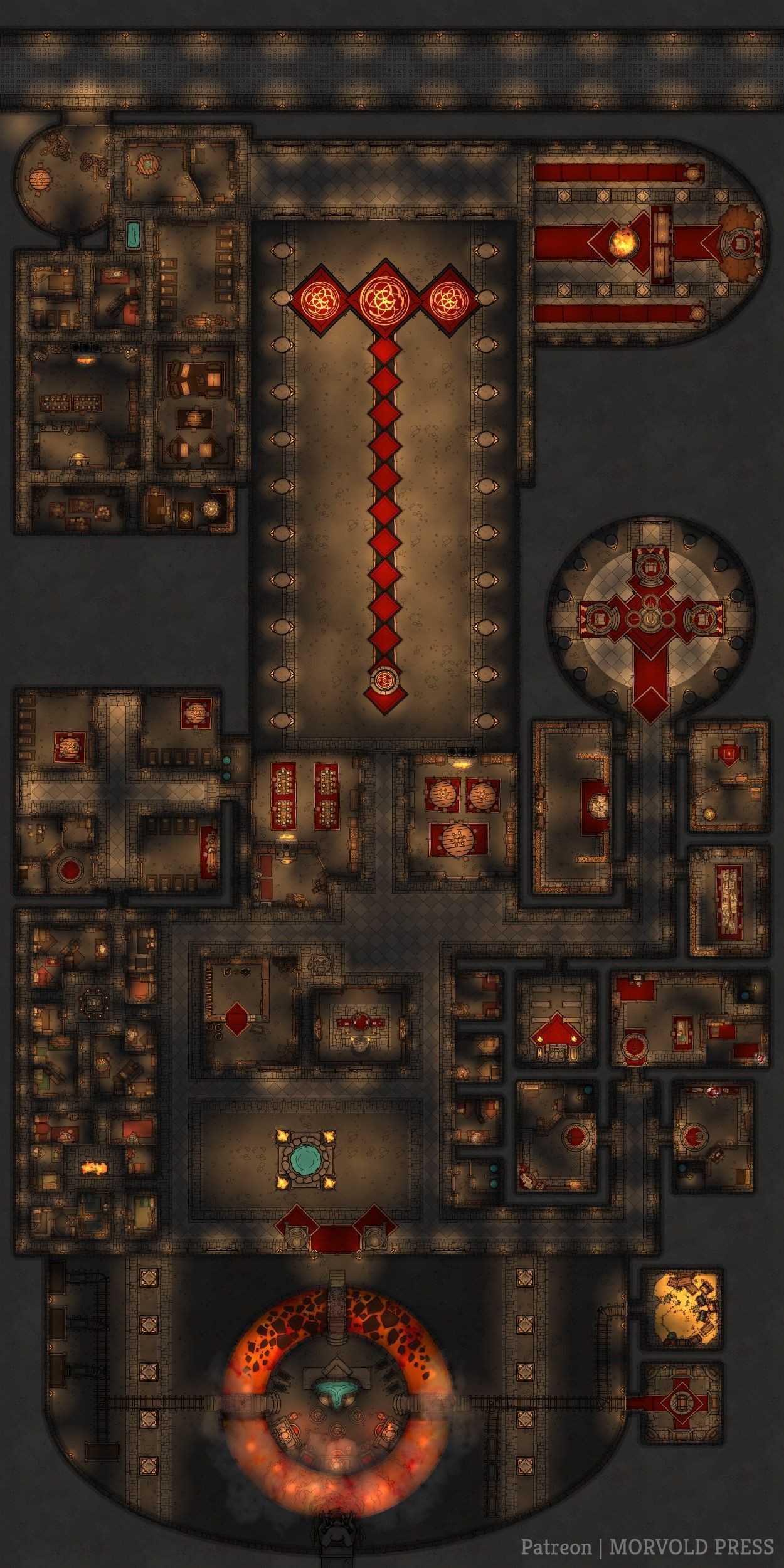 dwarven hall map dnd, carte de JDR fantasy (1250×2500 pixels) — battlemap pour Roll20 et Foundry VTT.