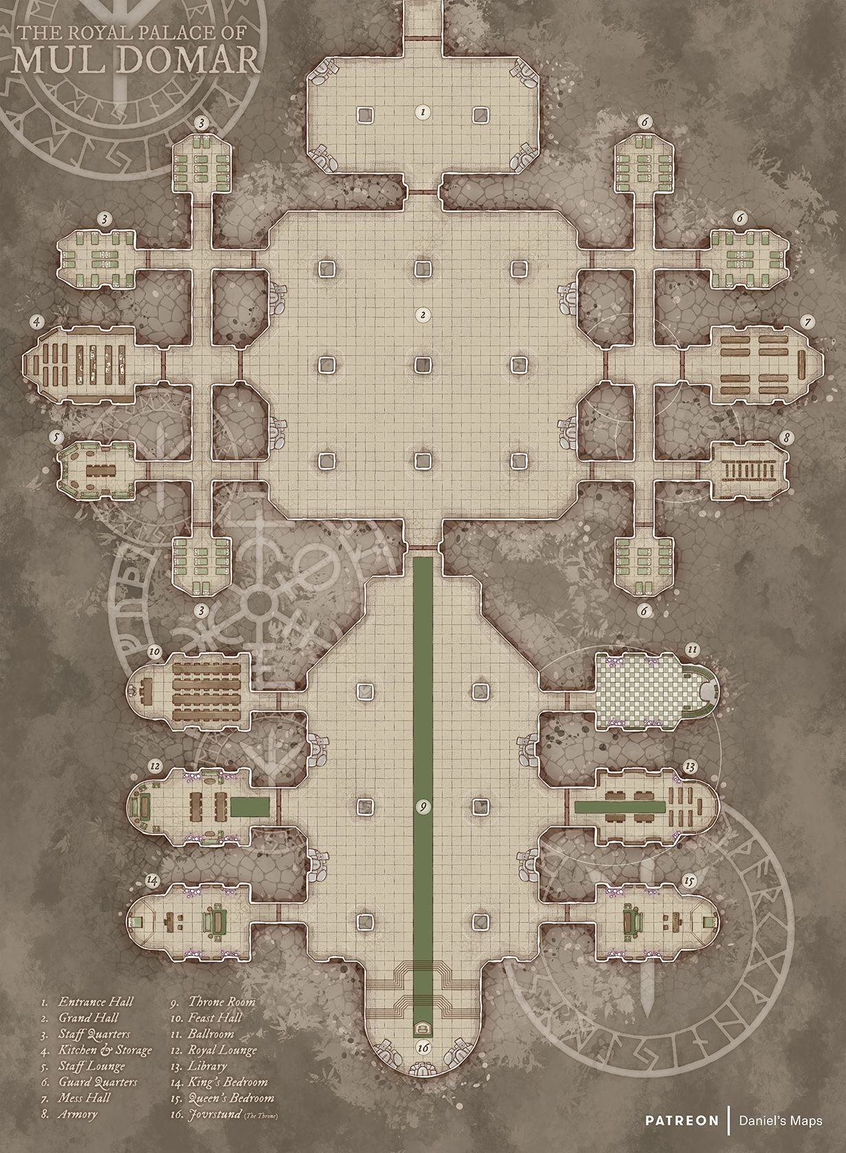 dwarven hall map dnd, carte de JDR fantasy (1232×1680 pixels) — battlemap pour Roll20 et Foundry VTT.