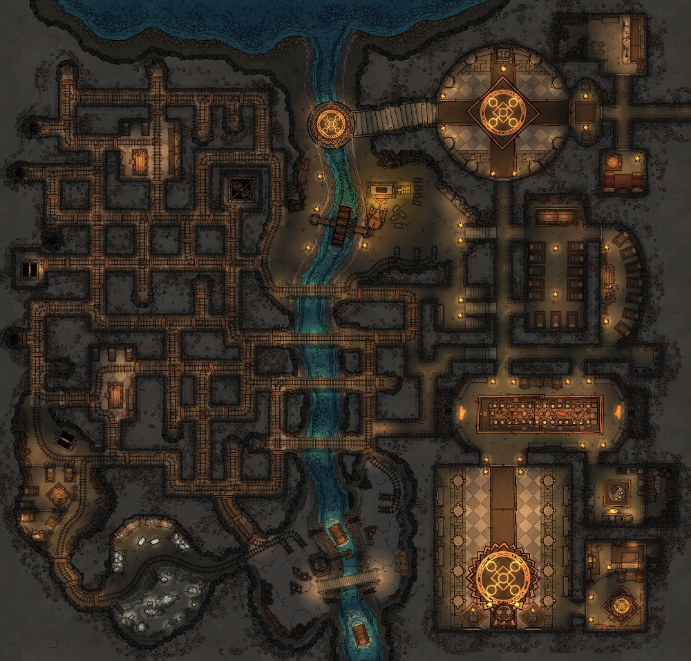 dwarven hall map dnd, carte de JDR fantasy (1000×956 pixels) — battlemap pour Roll20 et Foundry VTT.