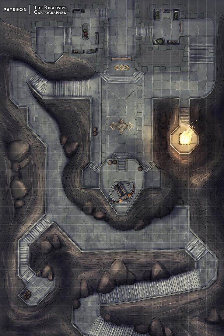 dwarven hall map dnd, carte de JDR fantasy (736×1104 pixels) — battlemap pour Roll20 et Foundry VTT.