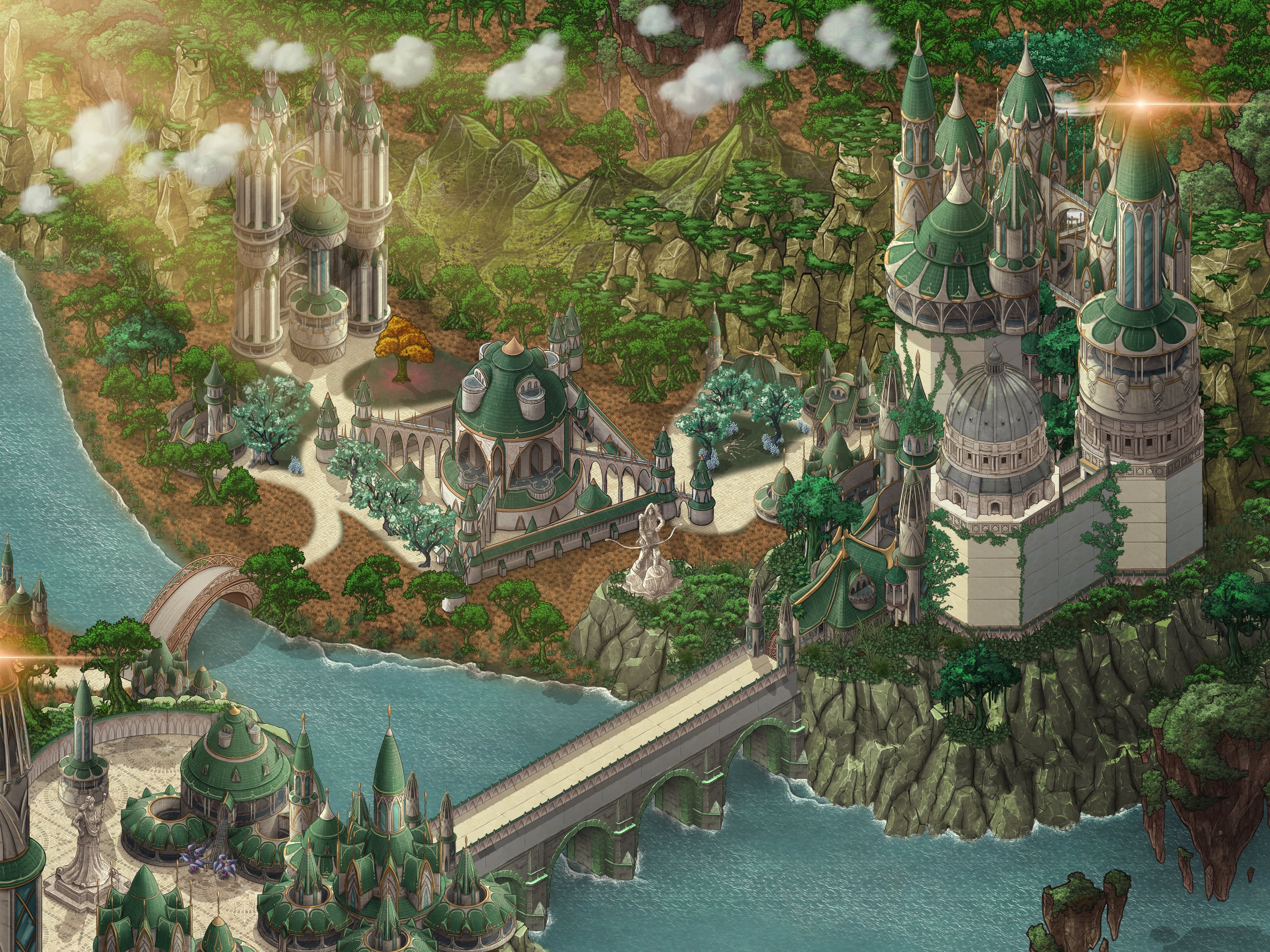 elven city map, carte de JDR fantasy (4096×3072 pixels) — battlemap pour Roll20 et Foundry VTT.