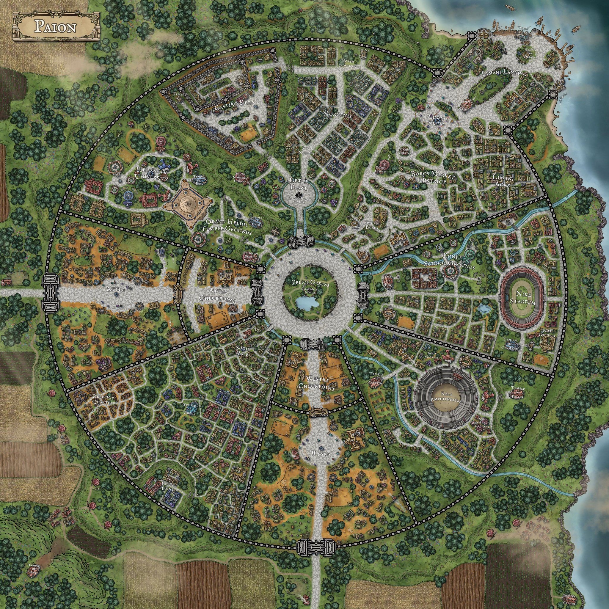 elven city map, carte de JDR fantasy (2048×2048 pixels) — battlemap pour Roll20 et Foundry VTT.