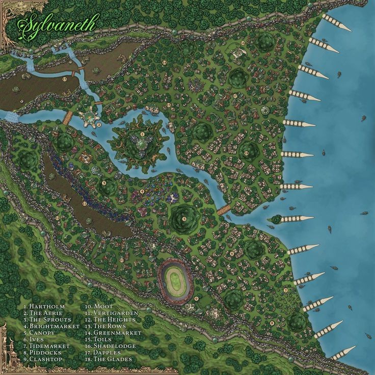 elven city map, carte de JDR fantasy (736×736 pixels) — battlemap pour Roll20 et Foundry VTT.