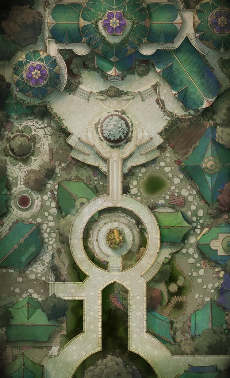 elven city map, carte de JDR fantasy (750×1229 pixels) — battlemap pour Roll20 et Foundry VTT.