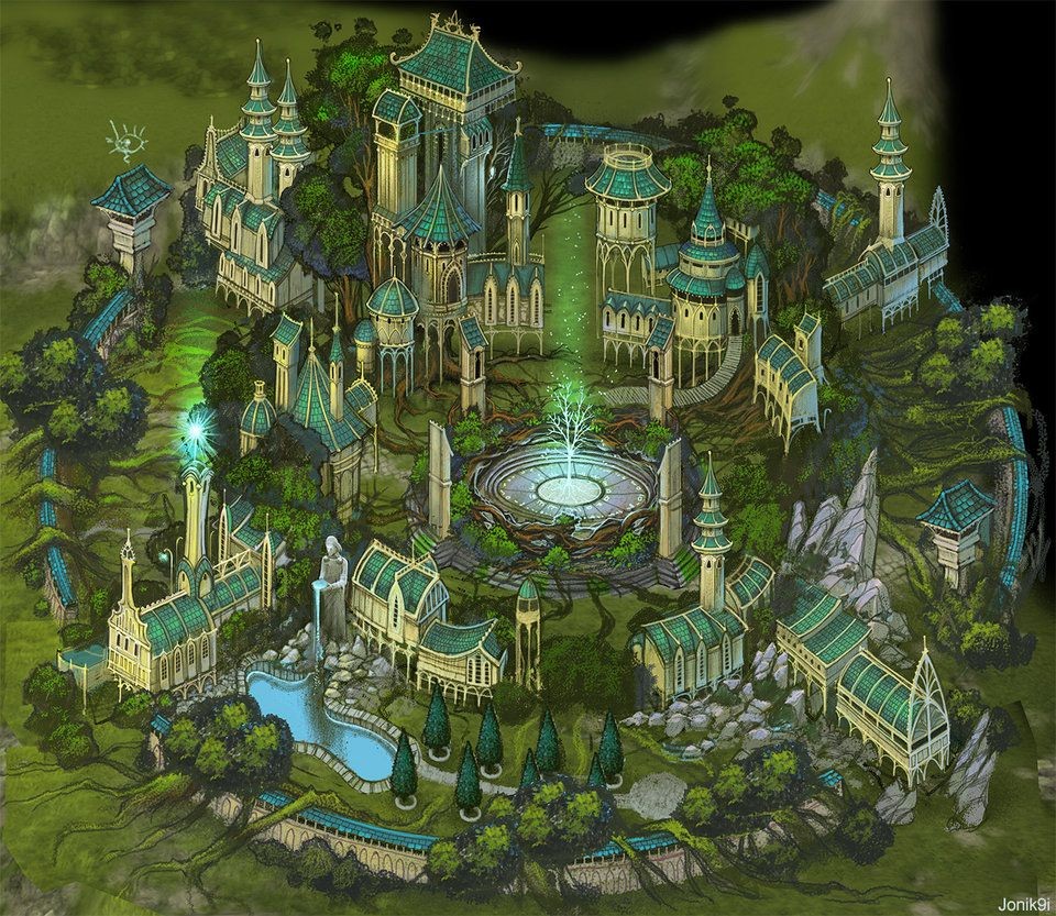 elven city map, carte de JDR fantasy (960×833 pixels) — battlemap pour Roll20 et Foundry VTT.