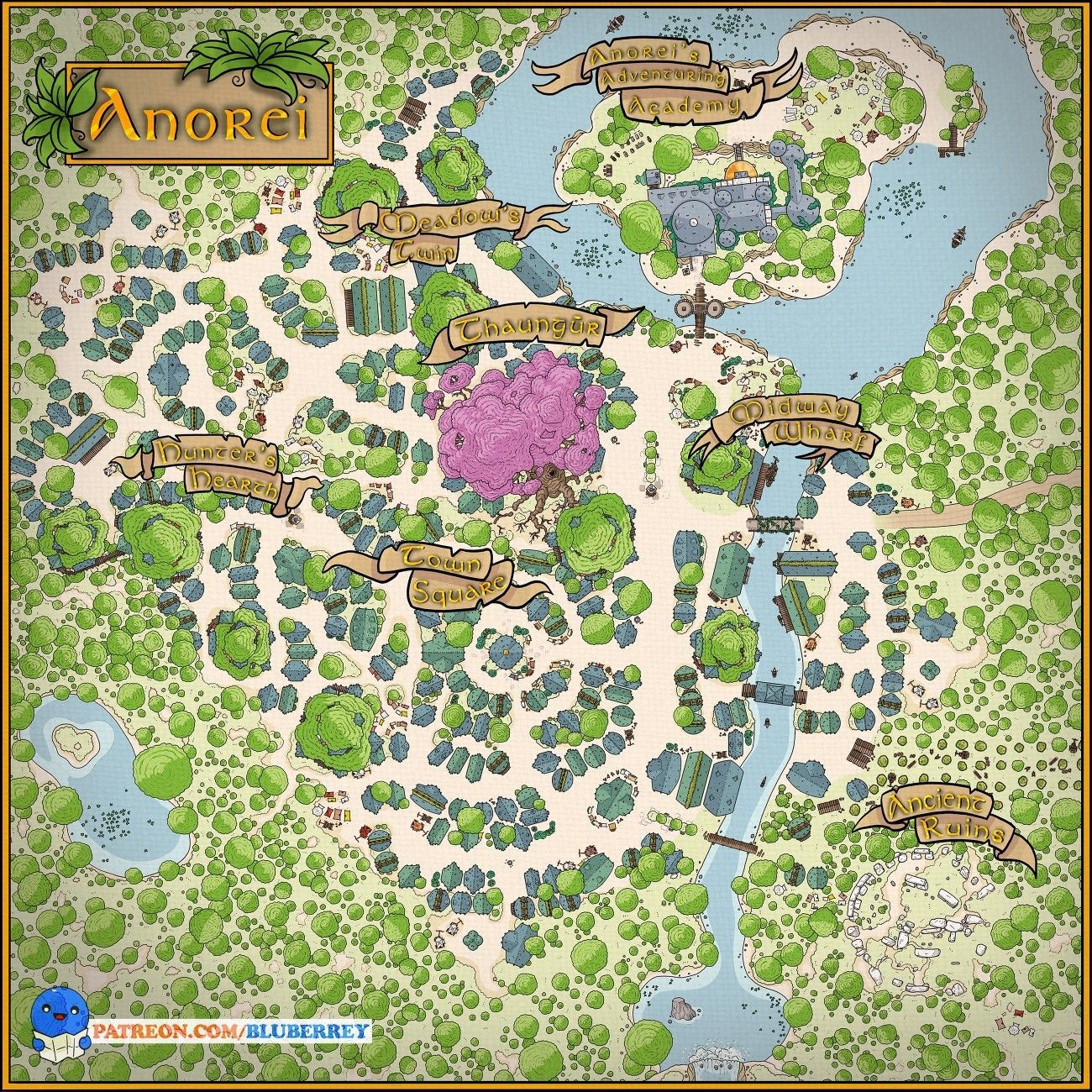 elven city map, carte de JDR fantasy (1300×1300 pixels) — battlemap pour Roll20 et Foundry VTT.