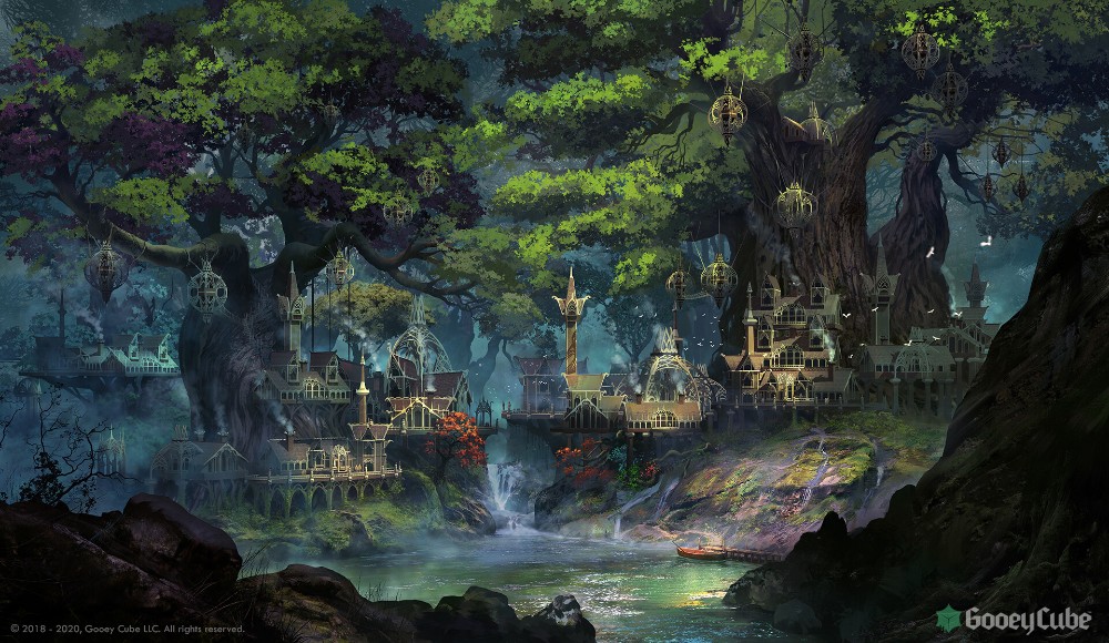 elven city map, carte de JDR fantasy (1000×580 pixels) — battlemap pour Roll20 et Foundry VTT.