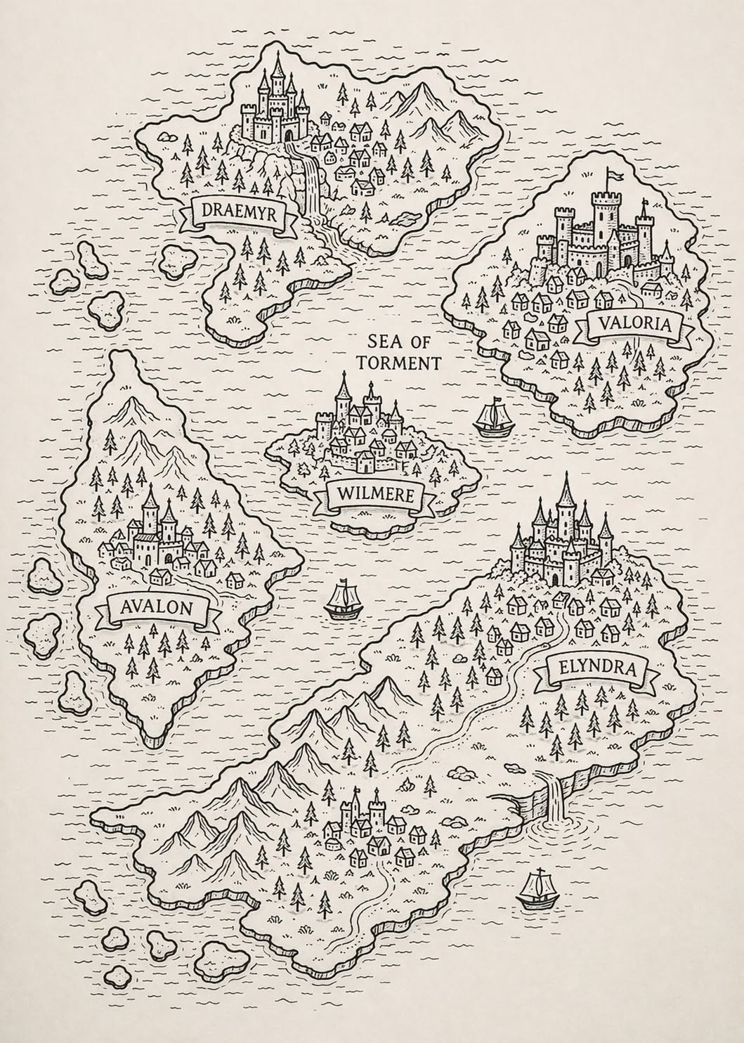 elven city map, carte de JDR fantasy (1059×1484 pixels) — battlemap pour Roll20 et Foundry VTT.
