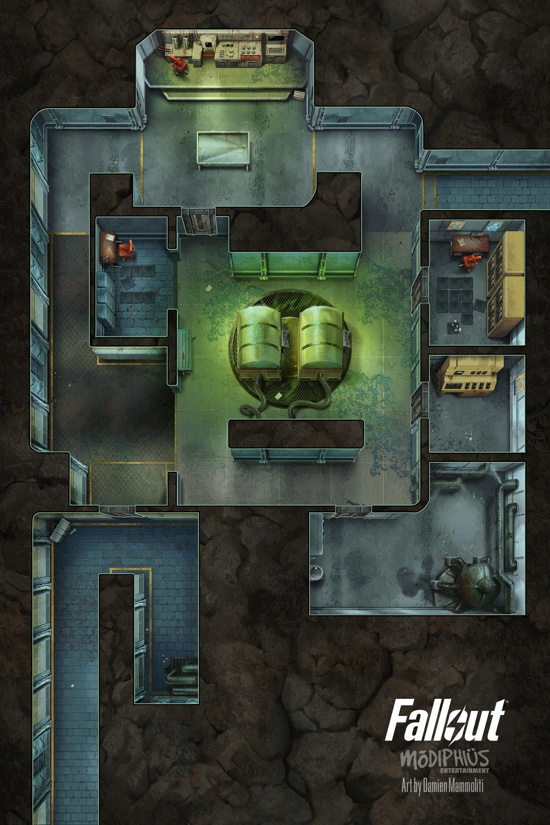fallout battlemap, carte de JDR post-apocalyptique (1800×2700 pixels) — battlemap pour Roll20 et Foundry VTT.