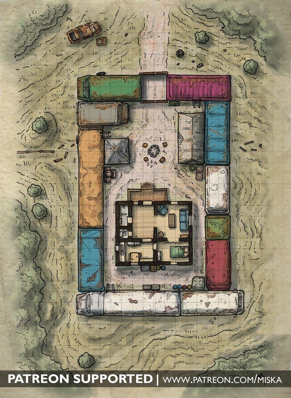 fallout battlemap, carte de JDR post-apocalyptique (953×1301 pixels) — battlemap pour Roll20 et Foundry VTT.