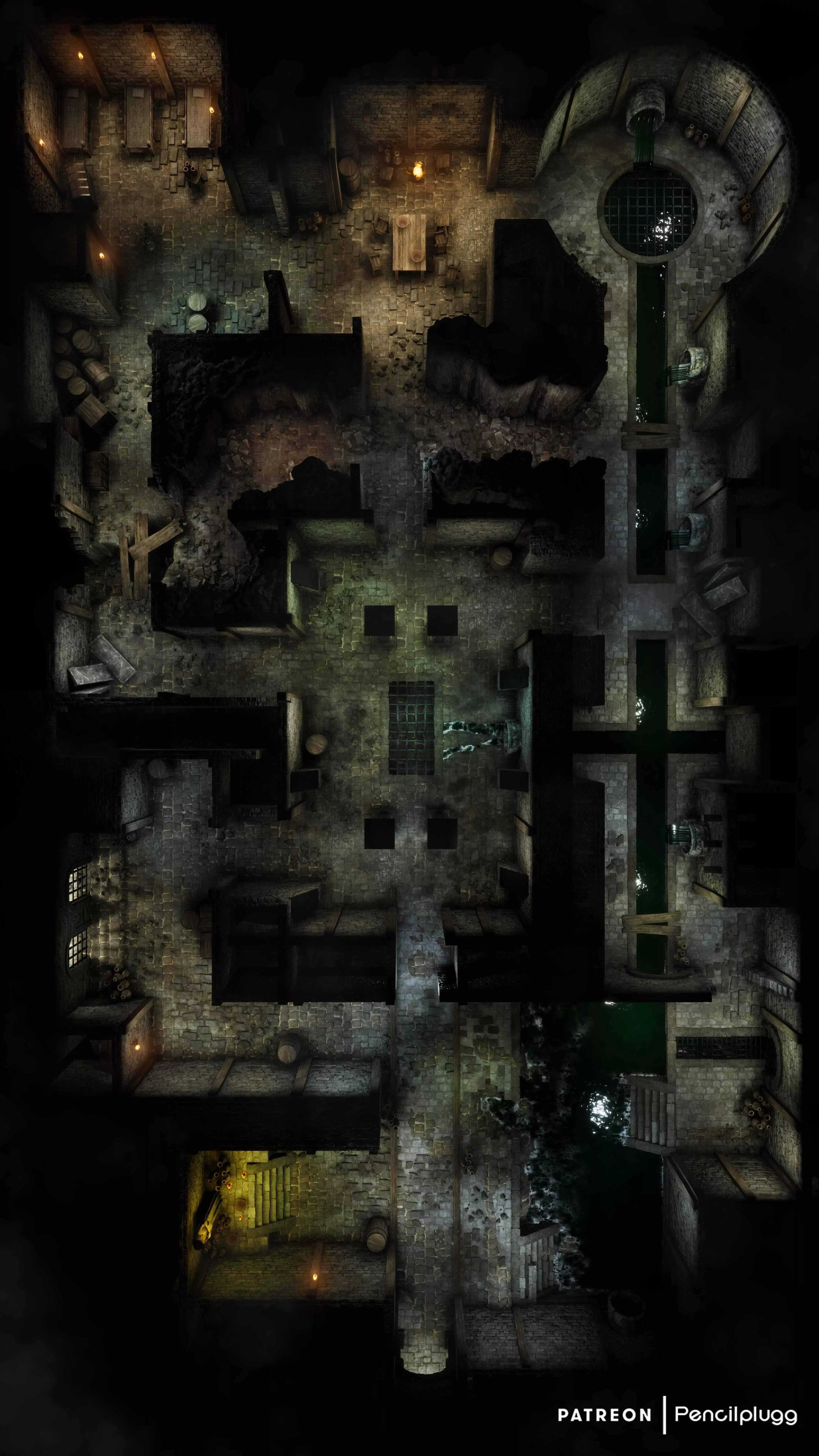 fallout battlemap, carte de JDR post-apocalyptique (4320×7680 pixels) — battlemap pour Roll20 et Foundry VTT.