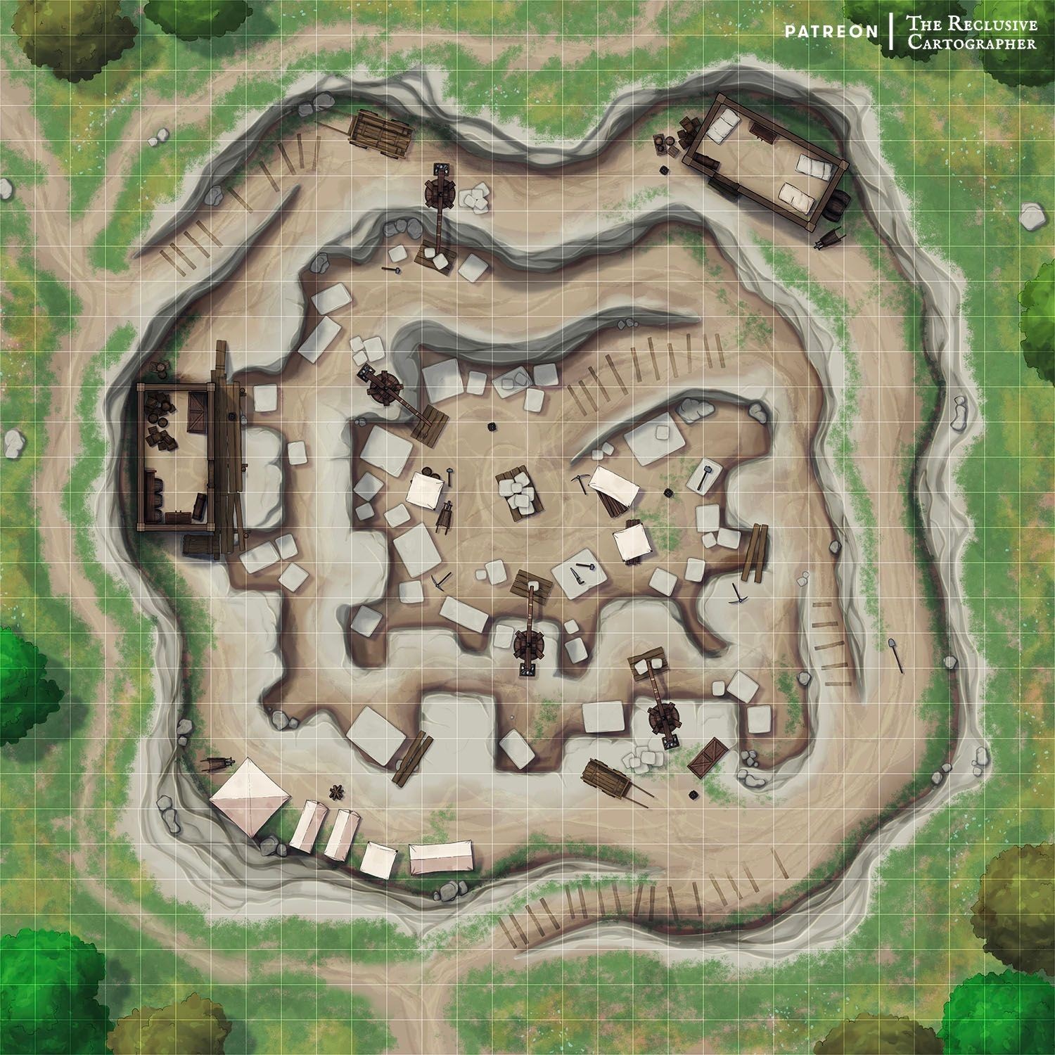fallout battlemap, carte de JDR post-apocalyptique (1500×1500 pixels) — battlemap pour Roll20 et Foundry VTT.