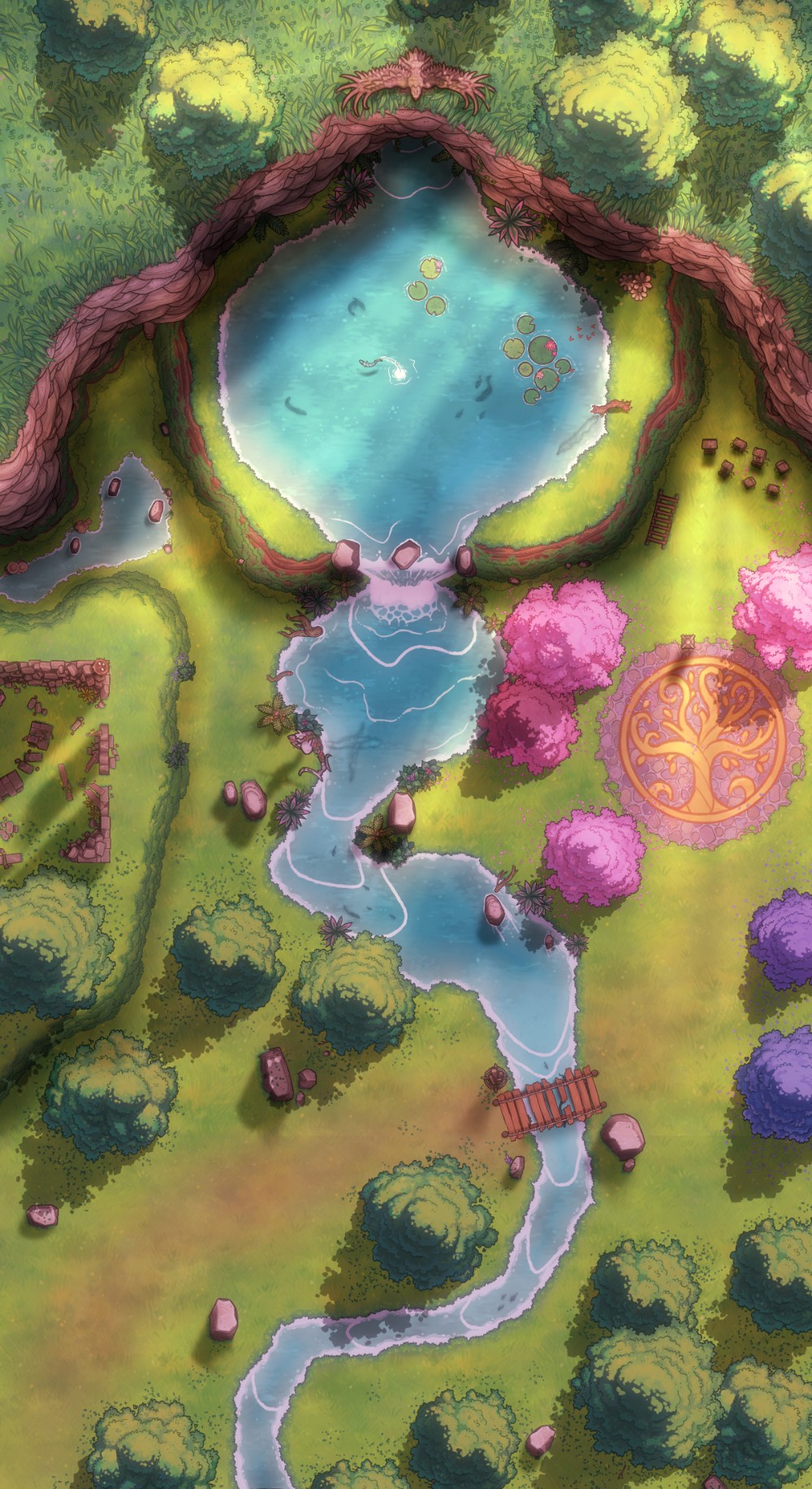 forest map dnd, carte de JDR fantasy (1000×1833 pixels) — battlemap pour Roll20 et Foundry VTT.