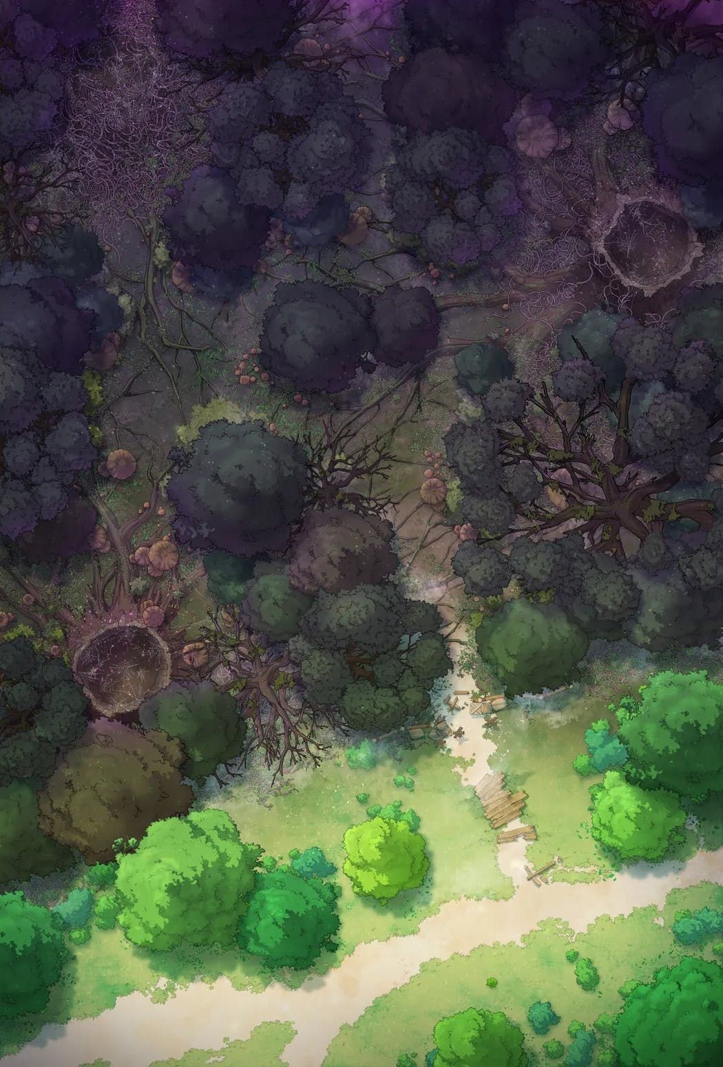 forest map dnd, carte de JDR fantasy (1050×1550 pixels) — battlemap pour Roll20 et Foundry VTT.