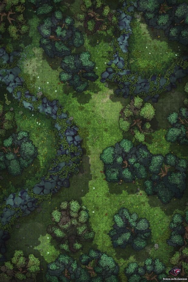 forest map dnd, carte de JDR fantasy (620×930 pixels) — battlemap pour Roll20 et Foundry VTT.