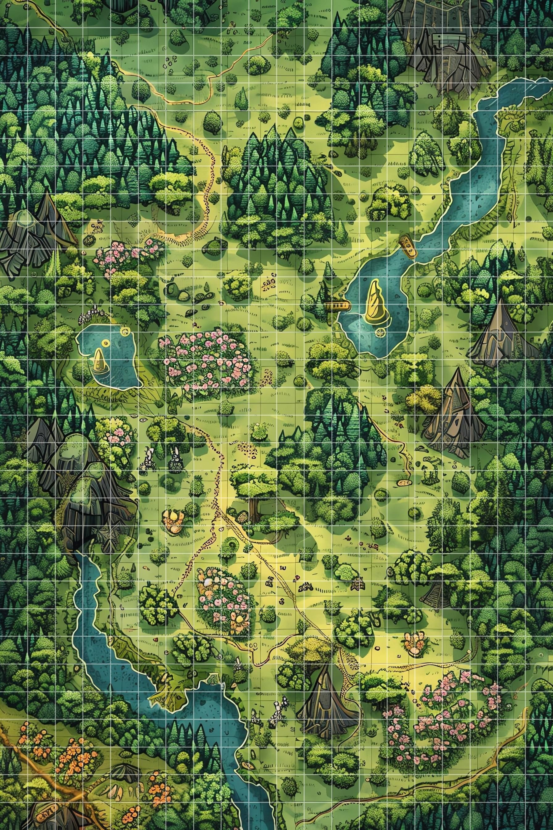 forest map dnd, carte de JDR fantasy (1792×2688 pixels) — battlemap pour Roll20 et Foundry VTT.