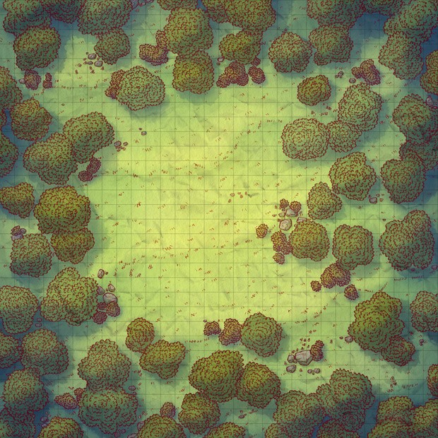 forest map dnd, carte de JDR fantasy (620×620 pixels) — battlemap pour Roll20 et Foundry VTT.