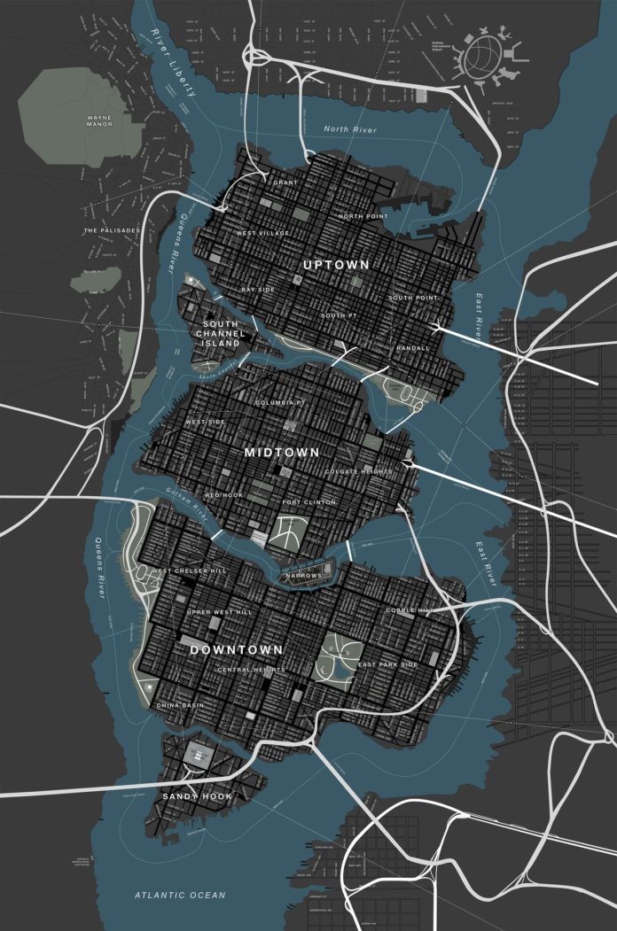 futuristic city map, carte de JDR science-fiction (696×1051 pixels) — battlemap pour Roll20 et Foundry VTT.