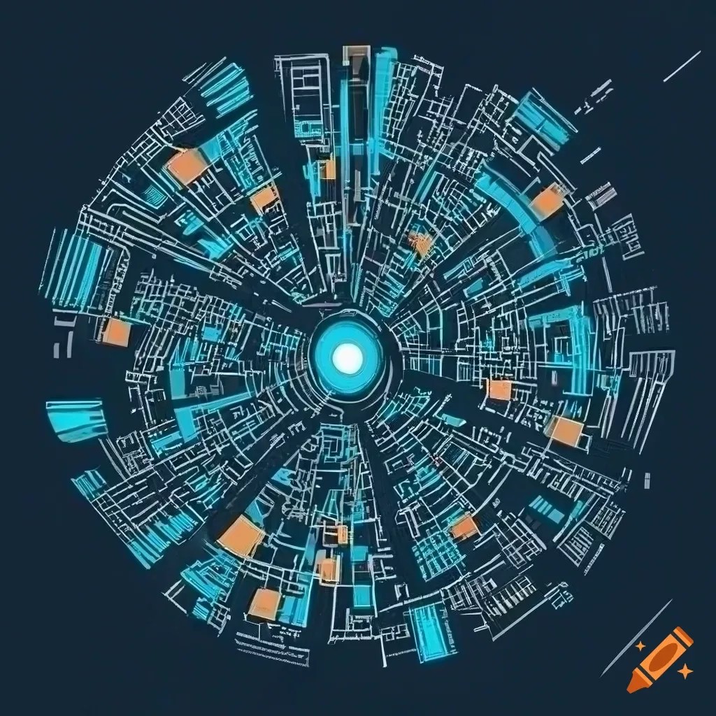futuristic city map, carte de JDR science-fiction (1024×1024 pixels) — battlemap pour Roll20 et Foundry VTT.