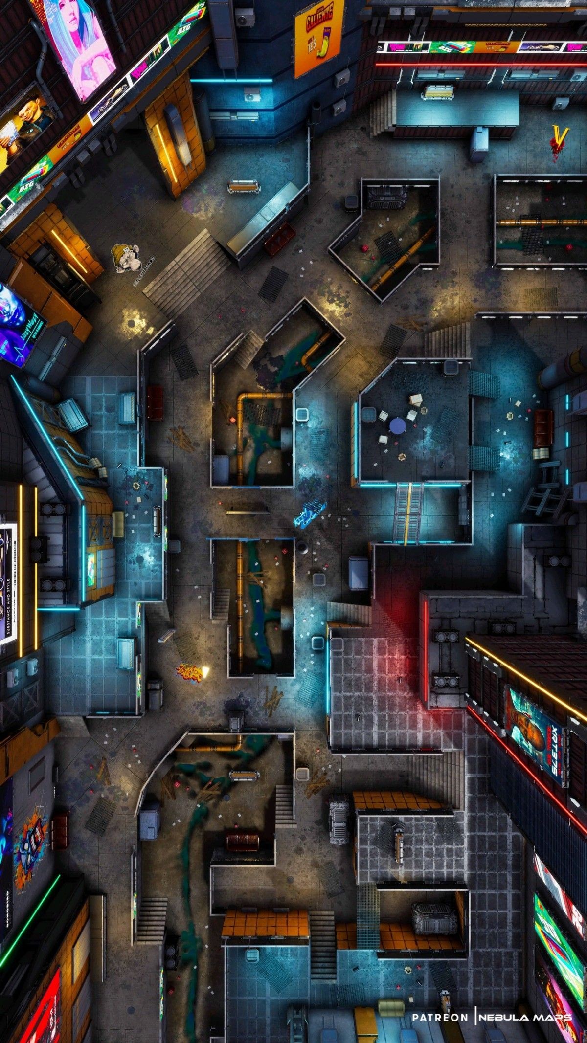 futuristic city map, carte de JDR science-fiction (1200×2133 pixels) — battlemap pour Roll20 et Foundry VTT.
