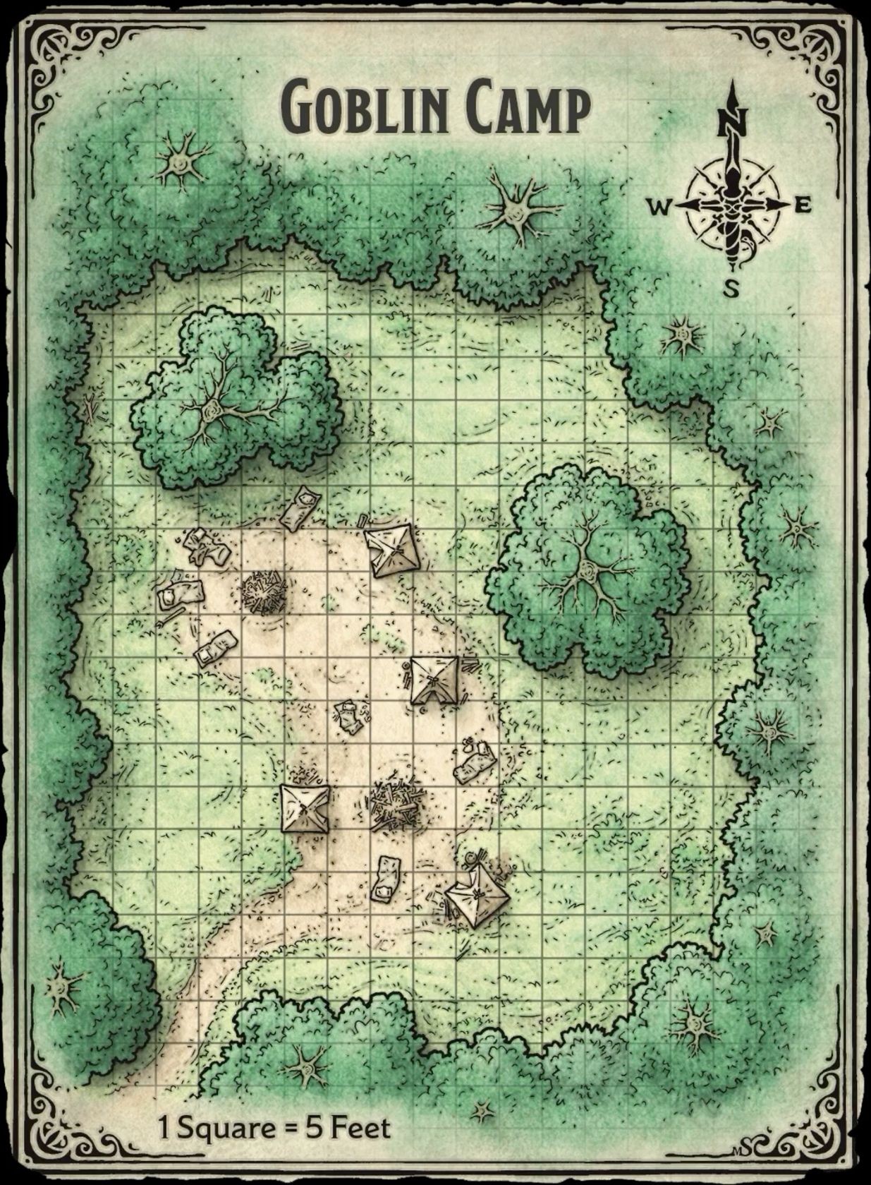 goblin lair map, carte de JDR fantasy (1235×1679 pixels) — battlemap pour Roll20 et Foundry VTT.