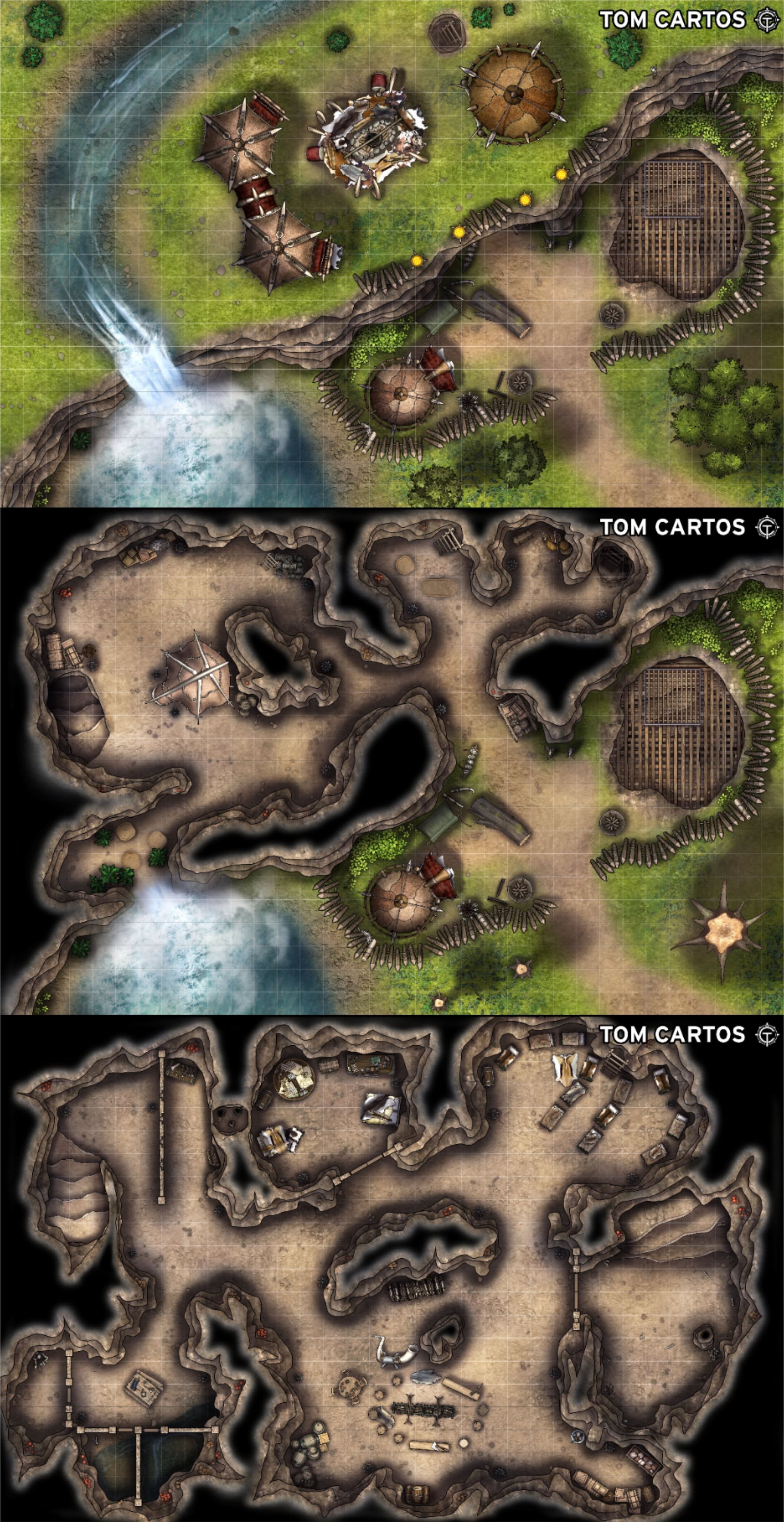 goblin lair map, carte de JDR fantasy (2111×4097 pixels) — battlemap pour Roll20 et Foundry VTT.