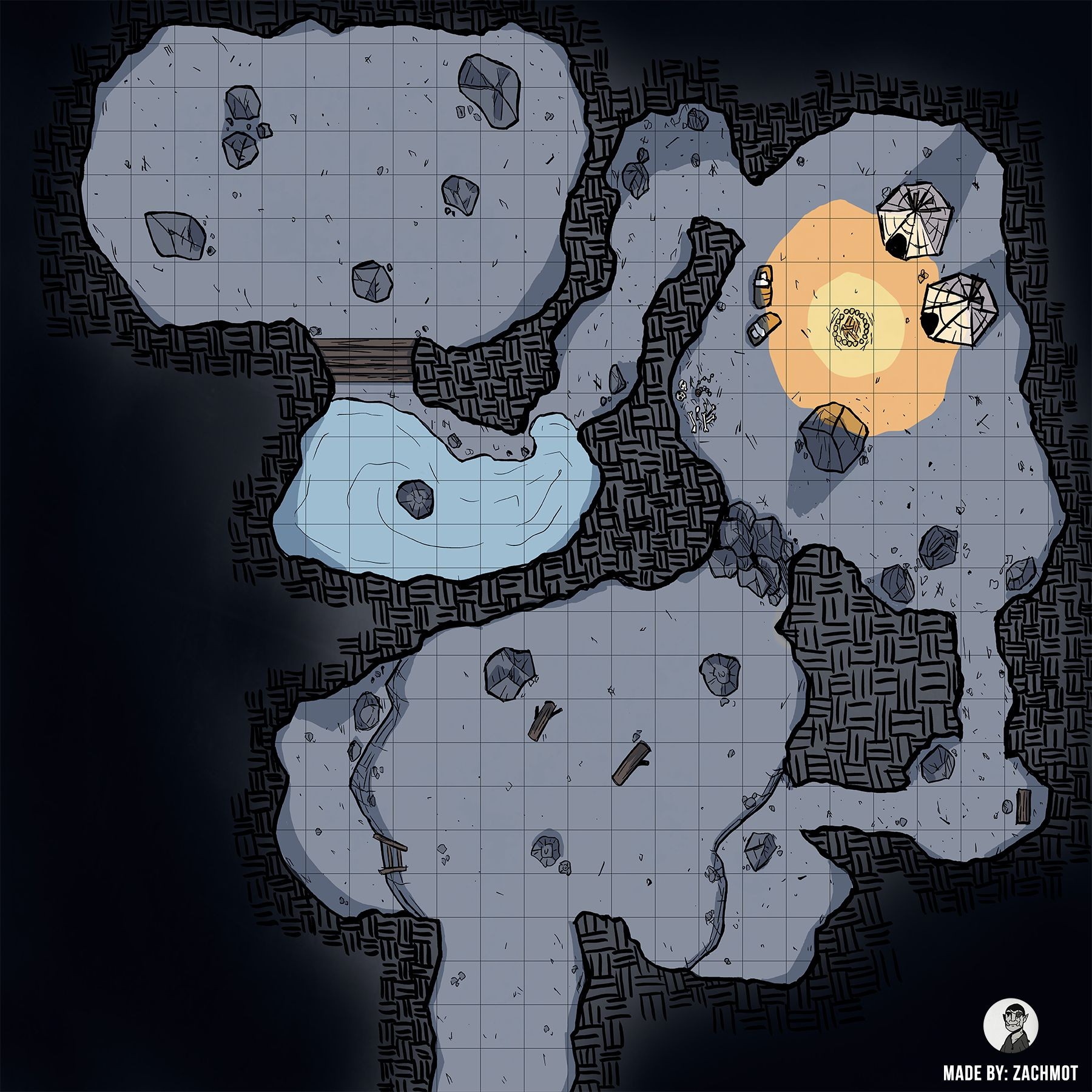 goblin lair map, carte de JDR fantasy (1800×1800 pixels) — battlemap pour Roll20 et Foundry VTT.